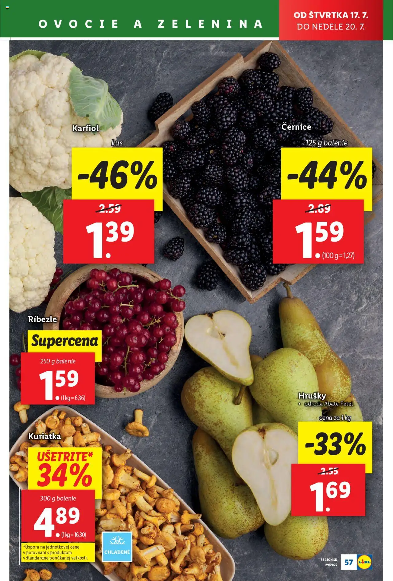 Lidl leták │ platný od 14.07.2025 | Strana: 69 | Produkty: Ríbezle, Karfiol, Hrušky, Ovocie