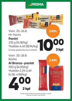 Katso Prisma tarjoukset panini pasta voimassa alkaen 20.08.2025
