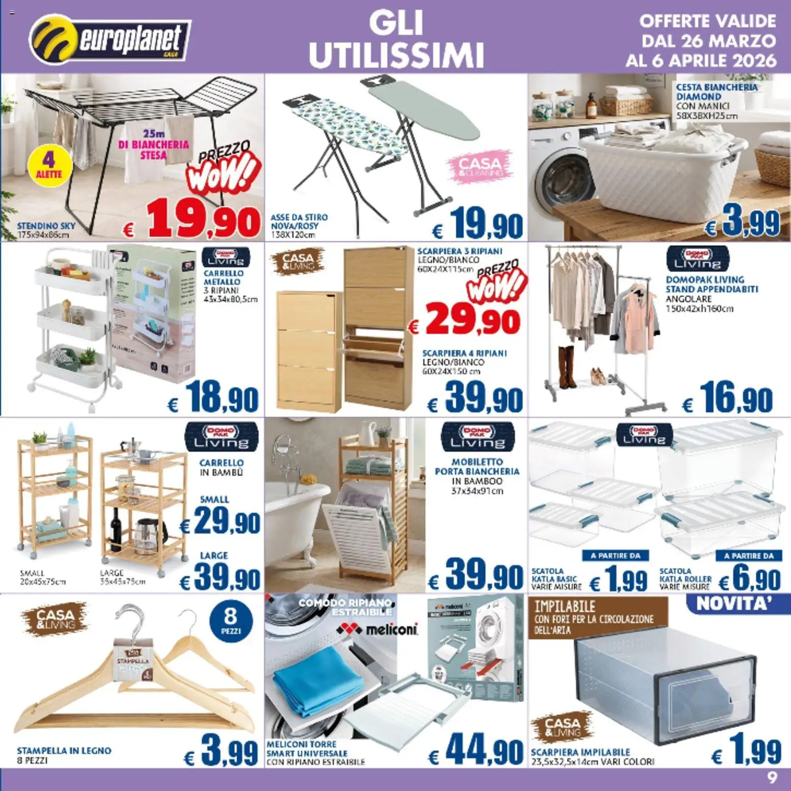Volantino Europlanet Casa del 26.03.2026 | Pagina: 9 | Prodotti: Carrello, Stendino, Scatola, Appendiabiti