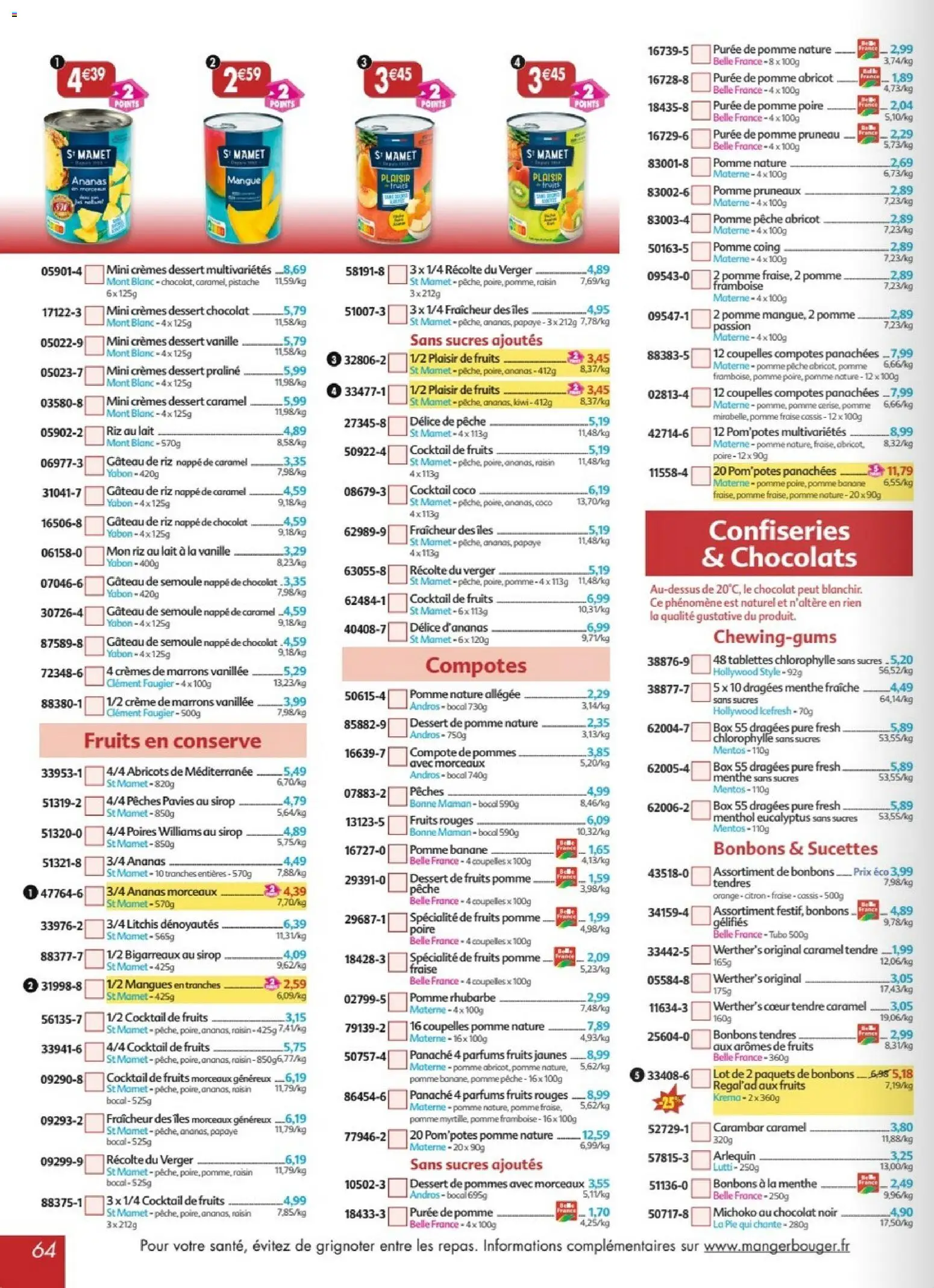 {H1} | Page: 64 | Produits: Pomme, Rhubarbe, Riz, Bonbons