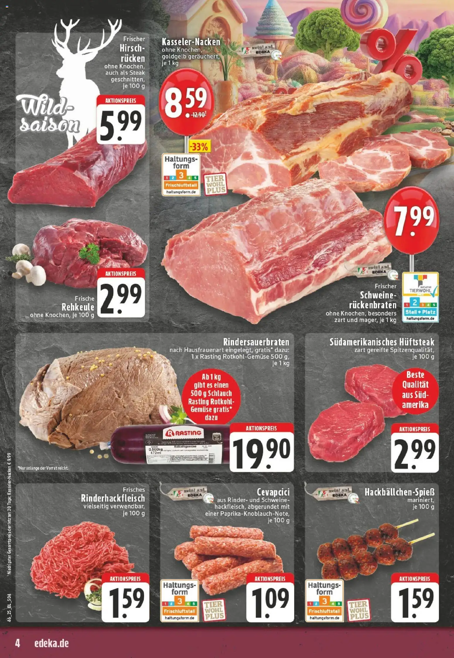 Edeka prospekt Mönchengladbach	 – gültig ab 10.11.2025 | Seite: 4 | Produkte: Rotkohl, Cevapcici, Gemüse, Steak