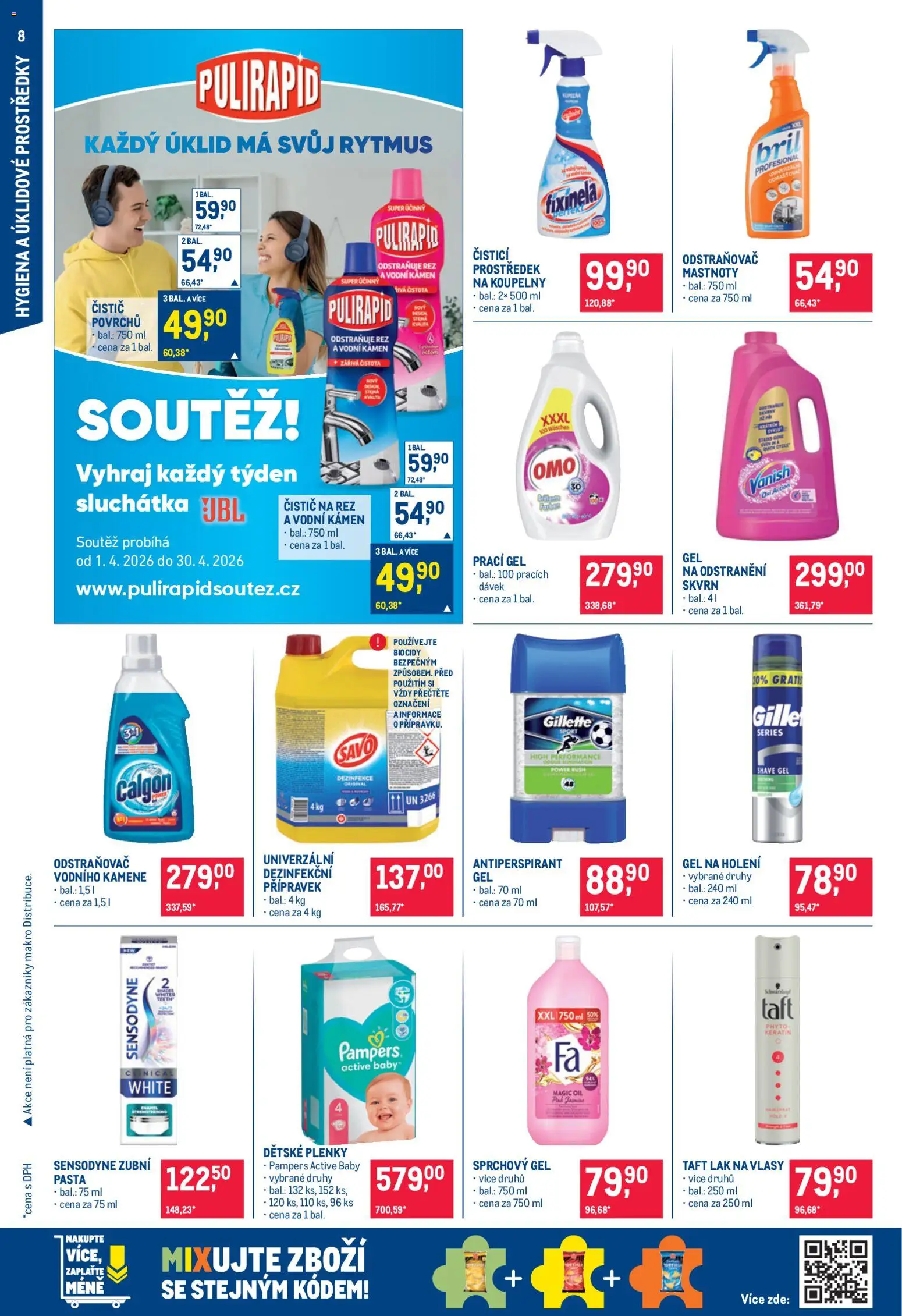 Makro leták - Nepotravinové zboží od 22.04.2026 | Strana: 8 | Produkty: Sprchový gel, Prací gel, Savo, Sluchátka