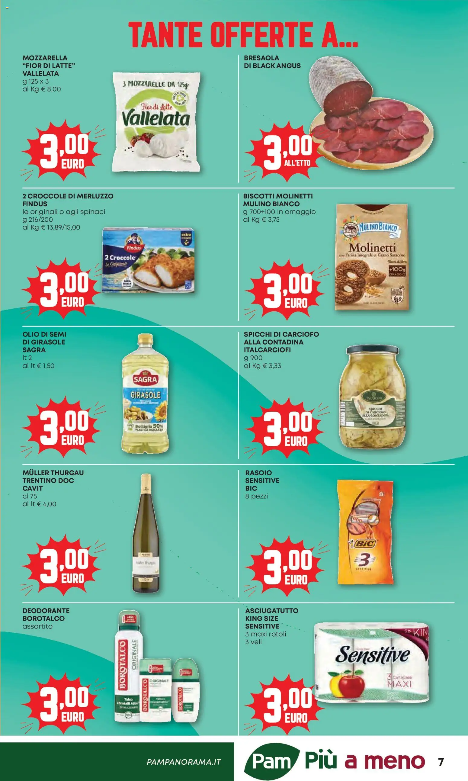 Volantino PAM del 07.04.2026 | Pagina: 7 | Prodotti: Bresaola, Biscotti, Latte, Asciugatutto