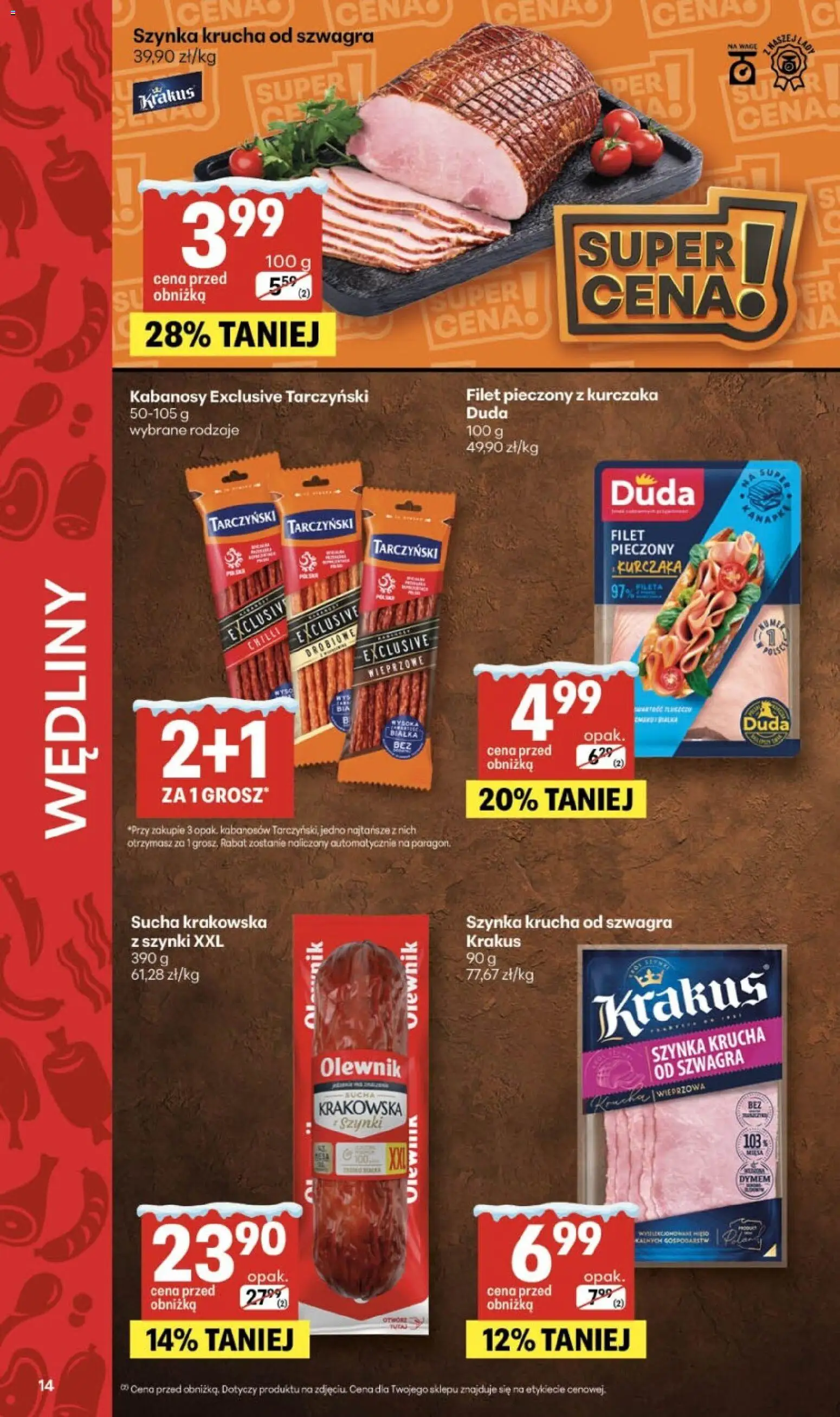 Delikatesy Centrum Gazetka od 08.01.2026 | Strona: 14 | Produkty: Kabanosy, Szynka, Wędliny