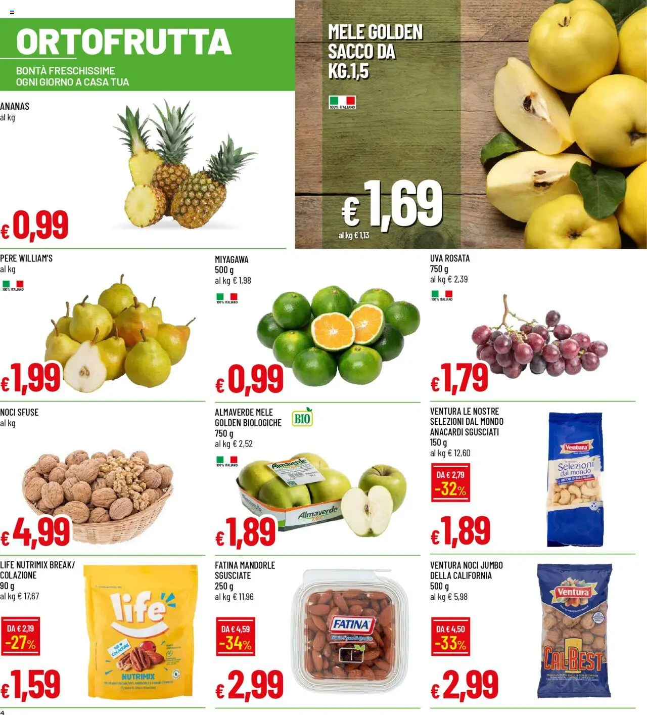 Volantino Famila del 22.09.2025 | Pagina: 4 | Prodotti: Mele, Anacardi, Mandorle, Uva