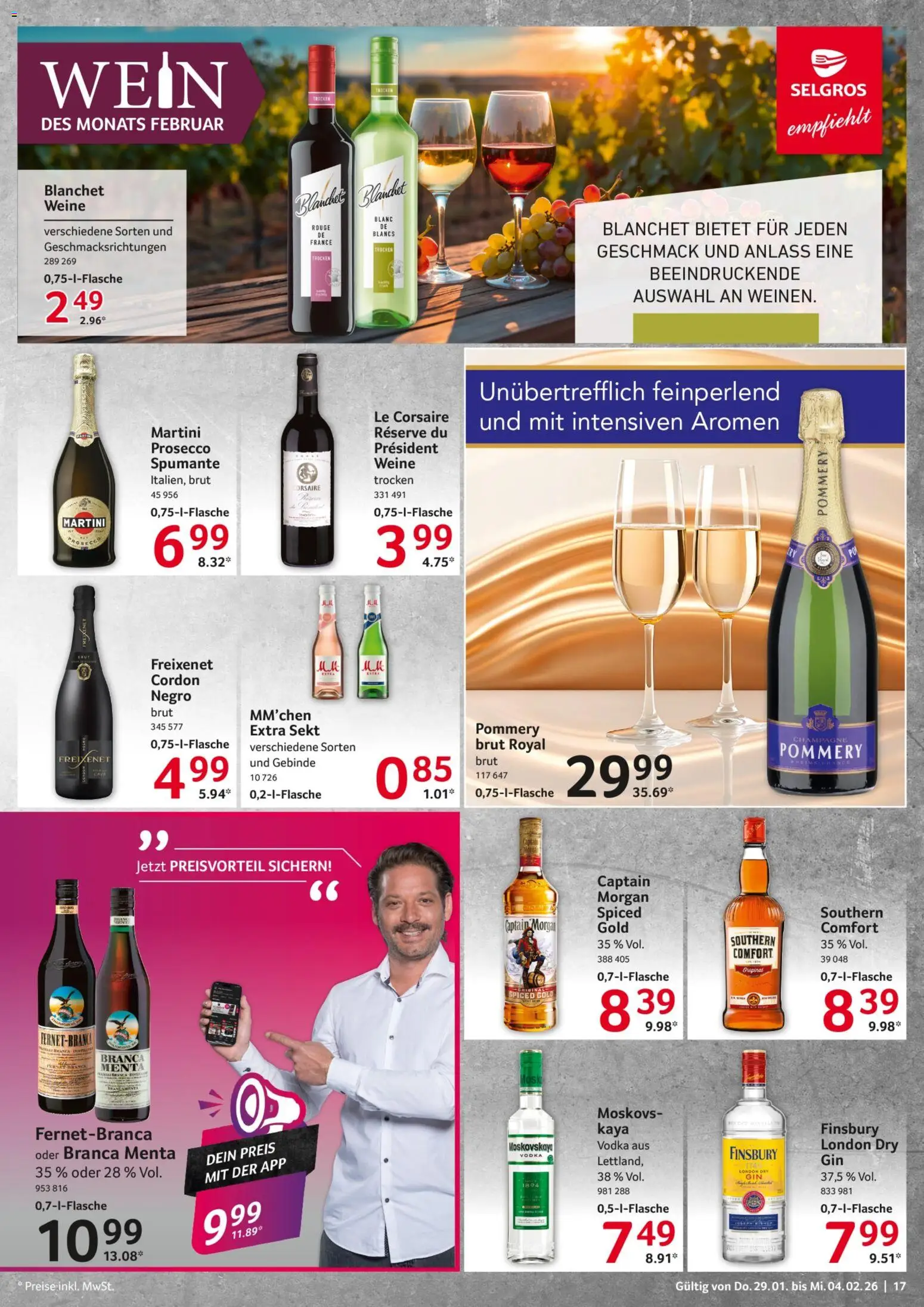 Selgros Prospekt 	 – gültig ab 29.01.2026 | Seite: 17 | Produkte: Martini, Freixenet, Captain morgan, Wein