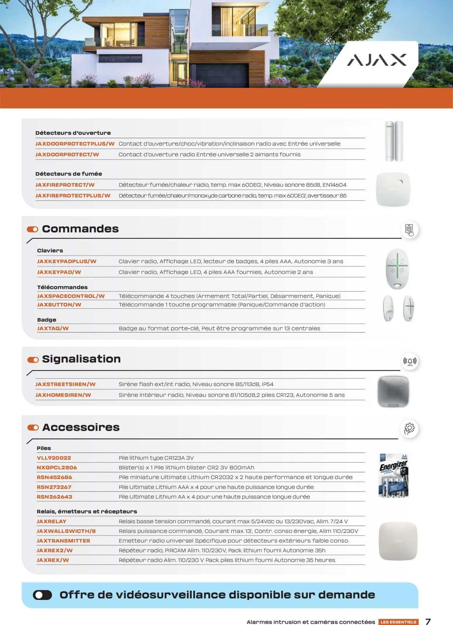 {H1} | Page: 7 | Produits: Clavier, Radio, Télécommande, Piles