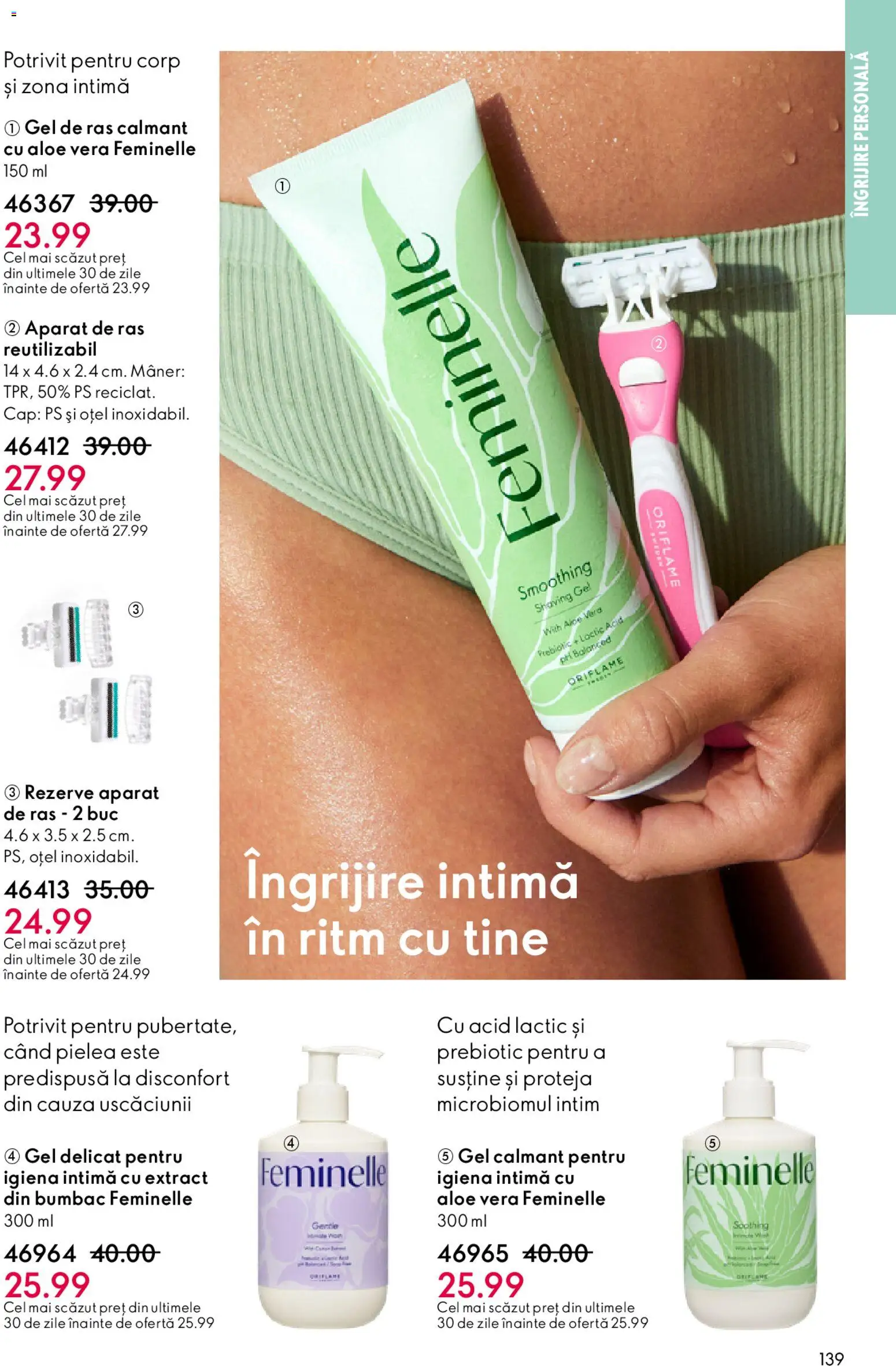 Noul catalog Oriflame – valabil de la 04.03.2026 | Pagină: 139 | Produse: Gel de ras, Aparat De Ras, Aloe vera, Mâner