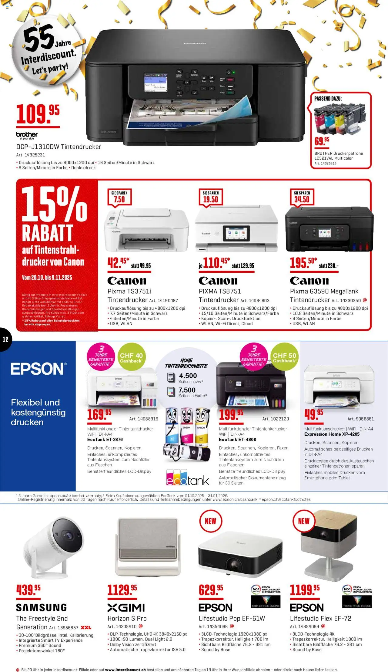 Interdiscount Aktionen – gültig ab 20.10.2025 | Seite: 12 | Produkte: Drucker, Tablet, TV, Epson