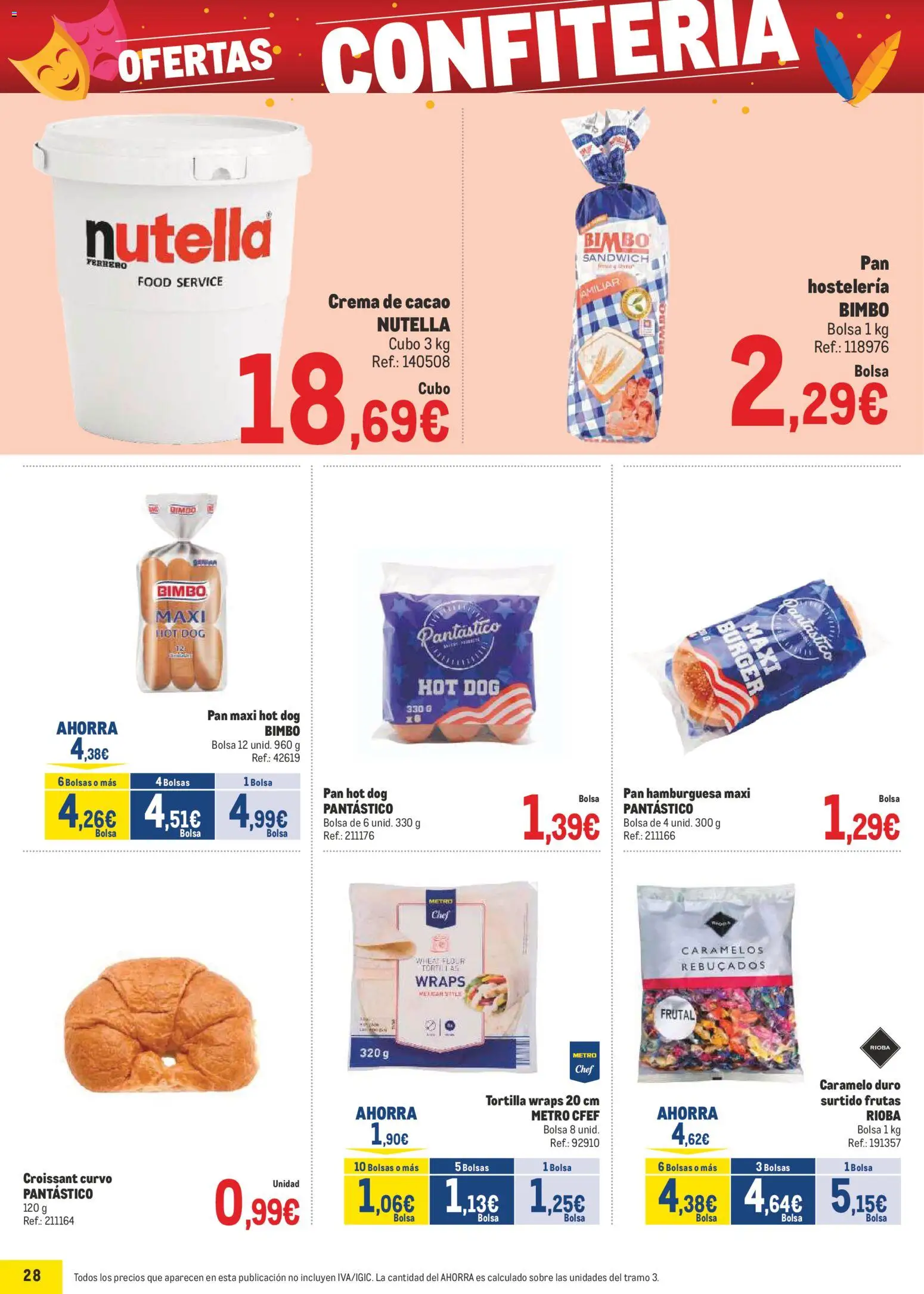 Makro - Precios Canarias │ válido desde el 02.02.2026 | Página: 28 | Productos: Pan, Crema de cacao, Crema, Φρυγανιές σικάλεως