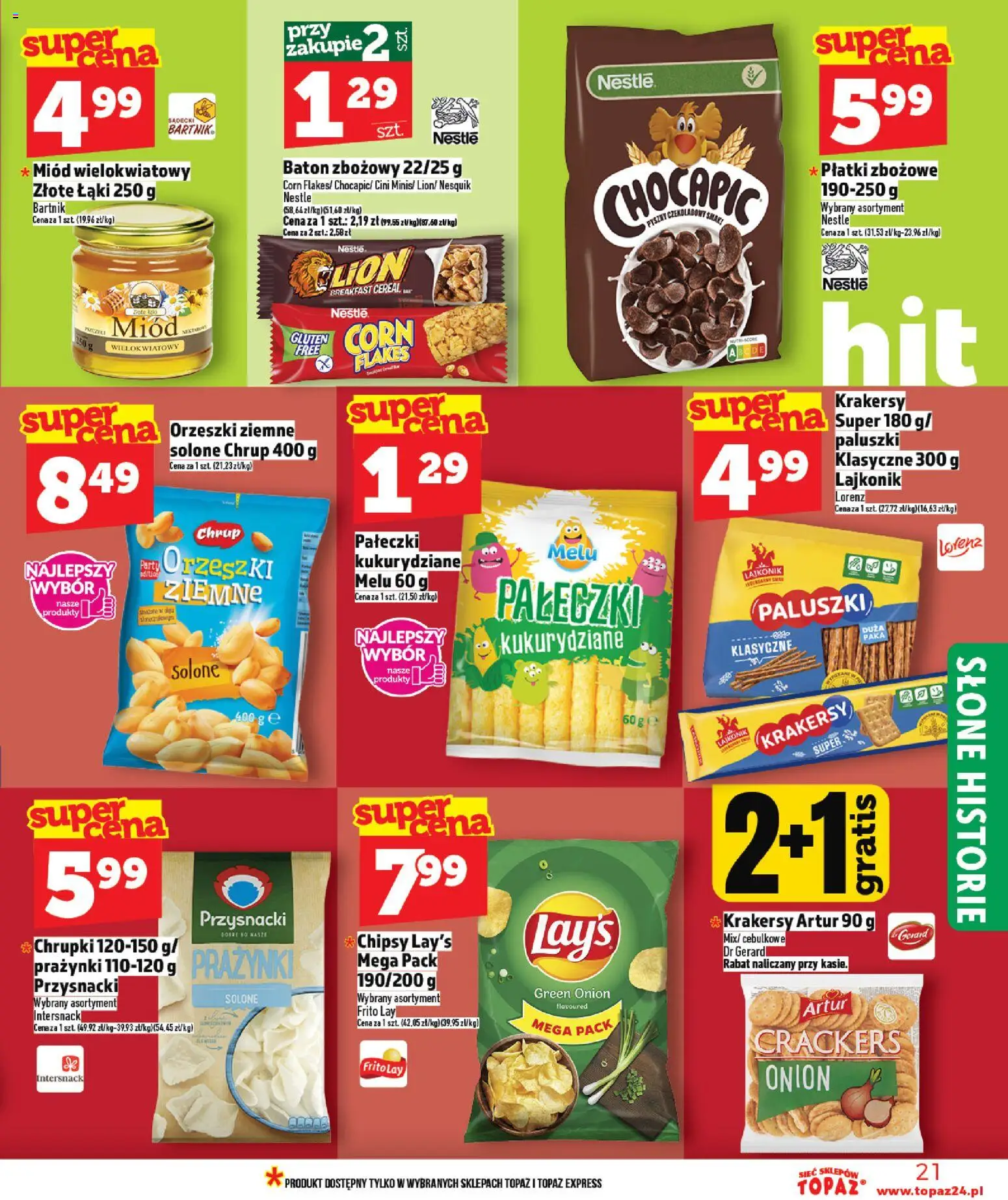 Topaz Gazetka - Ceny małe na stałe od 05.02.2026 | Strona: 21 | Produkty: Baton, Paluszki, Krakersy, Orzeszki ziemne
