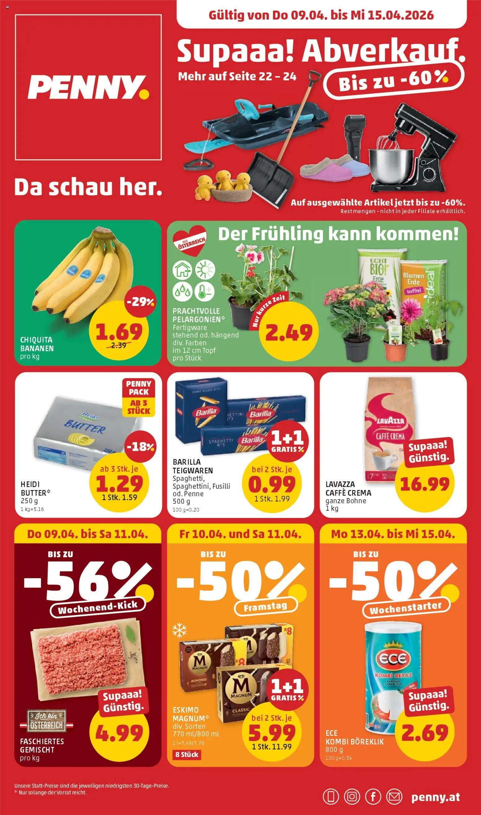 Penny Markt - Flugblatt gültig ab 09.04.2026 | Seite: 1 | Produkte: Butter, Hajdina liszt, Bananen