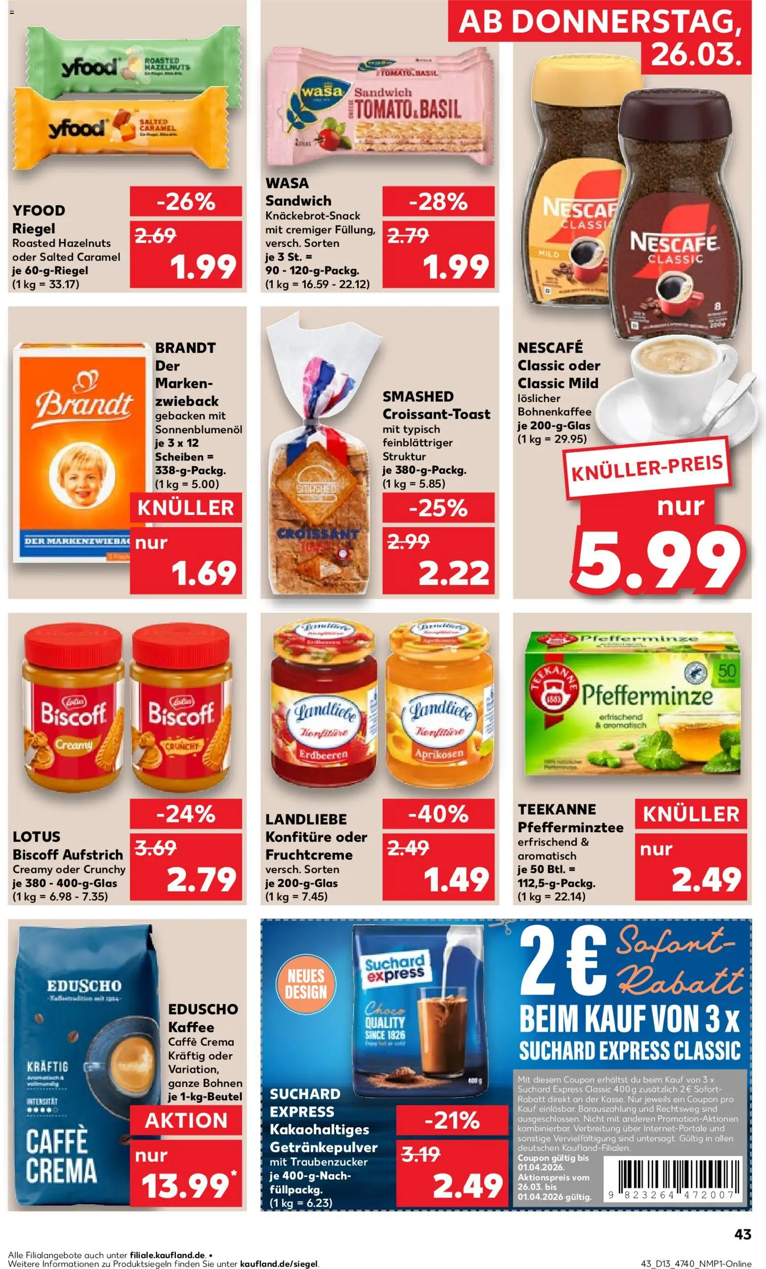 Kaufland Prospekt Hannover	 – gültig ab 26.03.2026 | Seite: 43 | Produkte: Nescafe, Kaffee, Toast, Teekanne