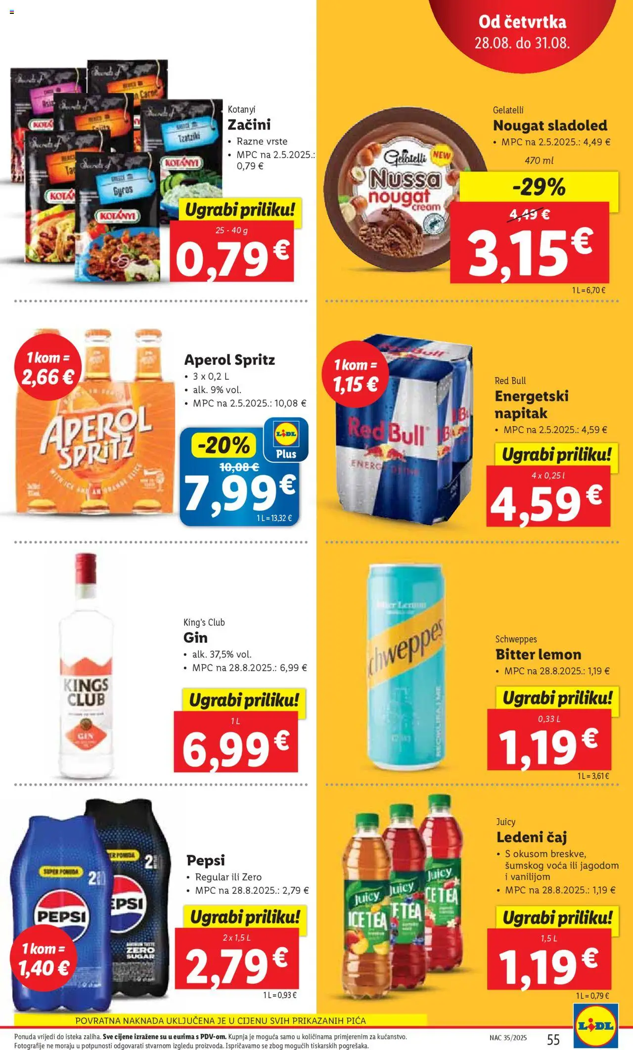 Lidl katalog | vrijedi od 25.08.2025 | Stranica: 55 | Proizvodi: Pica, Aperol, Sladoled, Začini