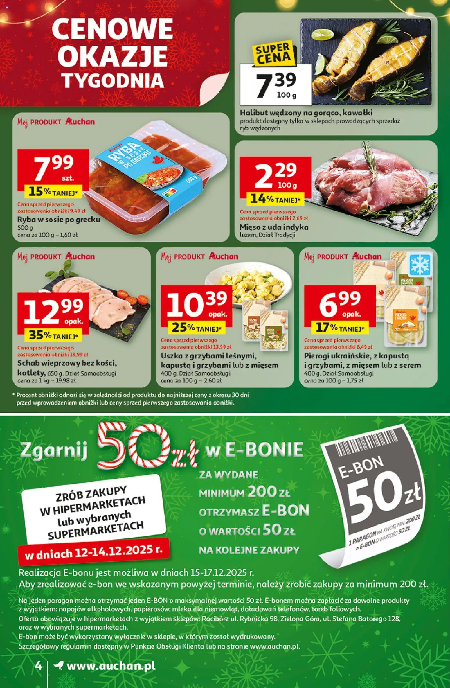 Auchan Gazetka od 11.12.2025 | Strona: 4 | Produkty: Kapusta, Schab wieprzowy, Mleka, Uszka z grzybami