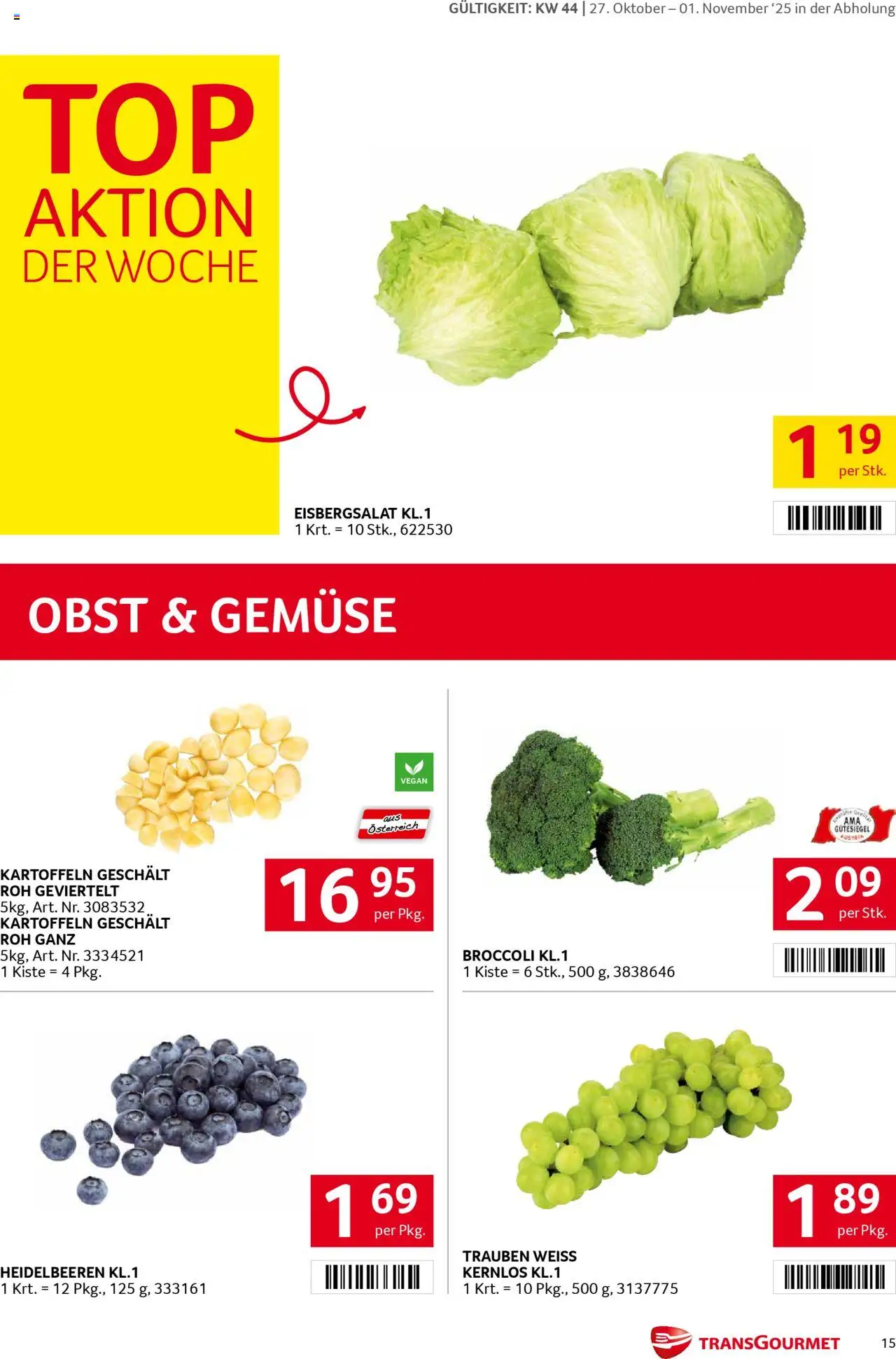 Transgourmet Flugblatt gültig ab 26.10.2025 | Seite: 15 | Produkte: Kartoffeln, Gemüse, Obst