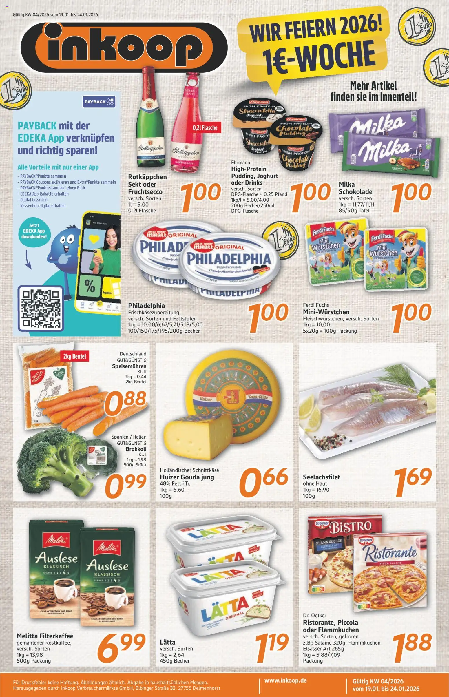 Inkoop Prospekt – gültig ab 19.01.2026 | Seite: 1 | Produkte: Sekt, Milka, Rotkäppchen, Salami