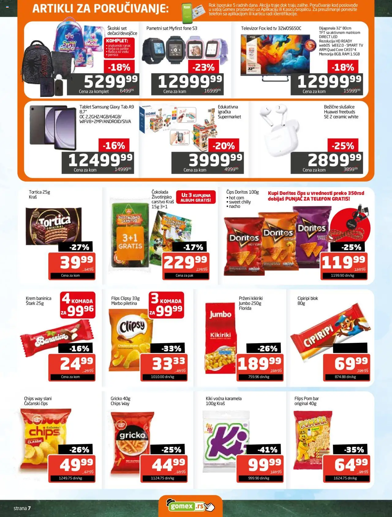 Gomex katalog - važi od 18.08.2025 | Strana: 7 | Proizvode: Telefon, Televizor, Doritos, Čokolada