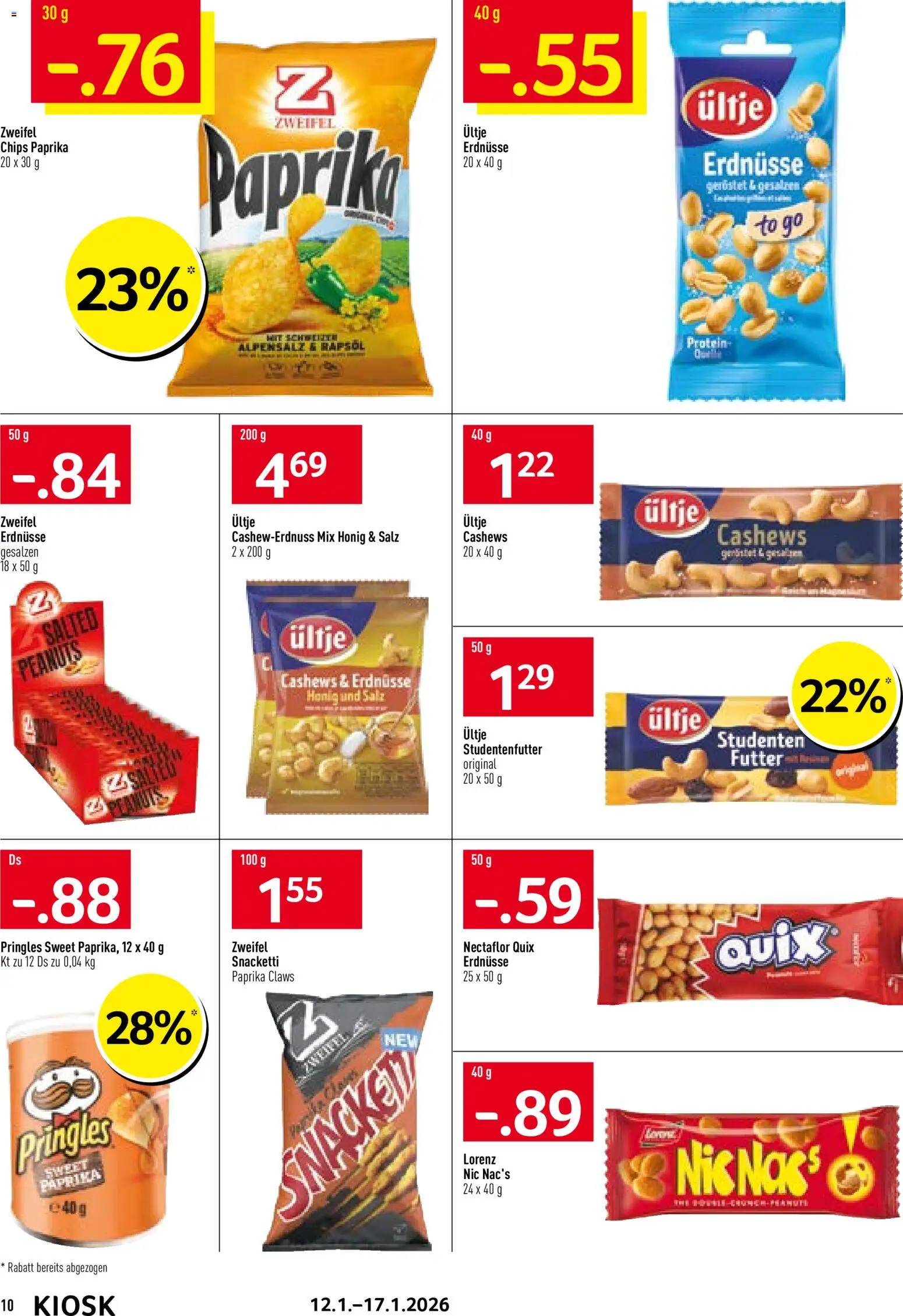 Prodega Aktionen Kiosk – gültig ab 12.01.2026 | Seite: 10 | Produkte: Erdnüsse, Rapsöl, Chips, Salz