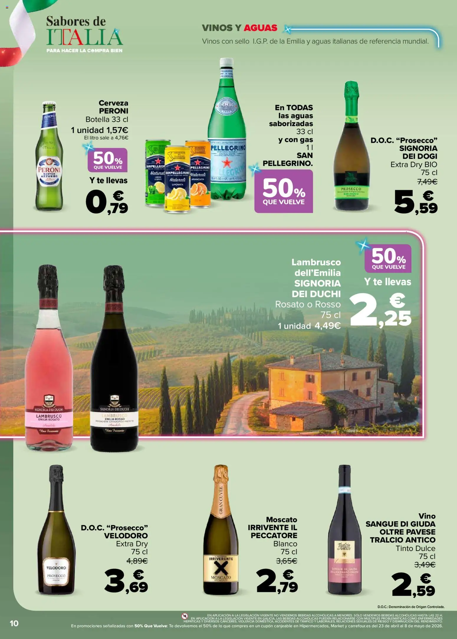 Carrefour Sabores de Italia │ válido desde el 07.04.2026 | Página: 10 | Productos: Vino, Cerveza, Té