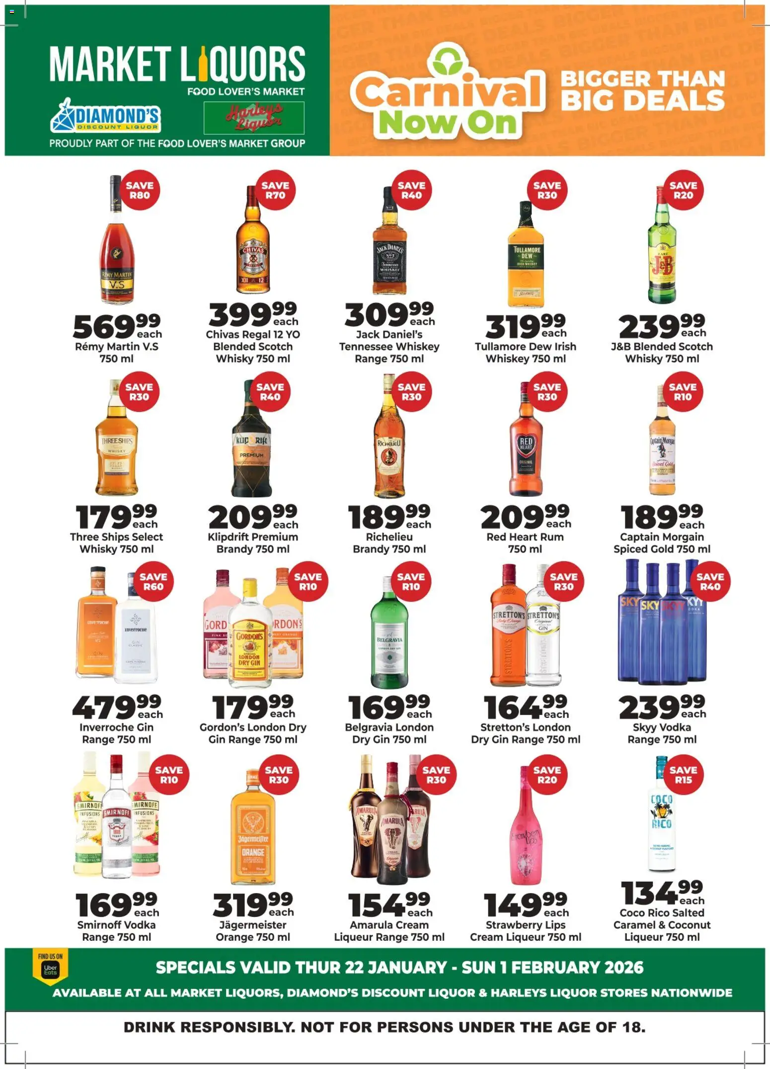 New Diamond Discount Liquors catalogue – valid from 22.01.2026 | Page: 1 | Products: Brandy, Rum, Vodka, Whiskey