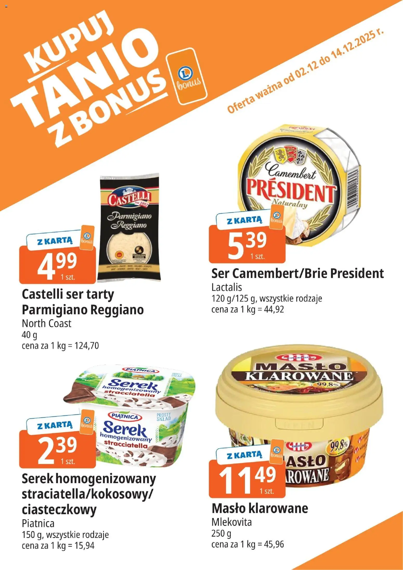 E.Leclerc Gazetka - Wrocław kupony dodatkowe od 02.12.2025 | Strona: 9 | Produkty: Karta, Serek homogenizowany, Camembert, Masło