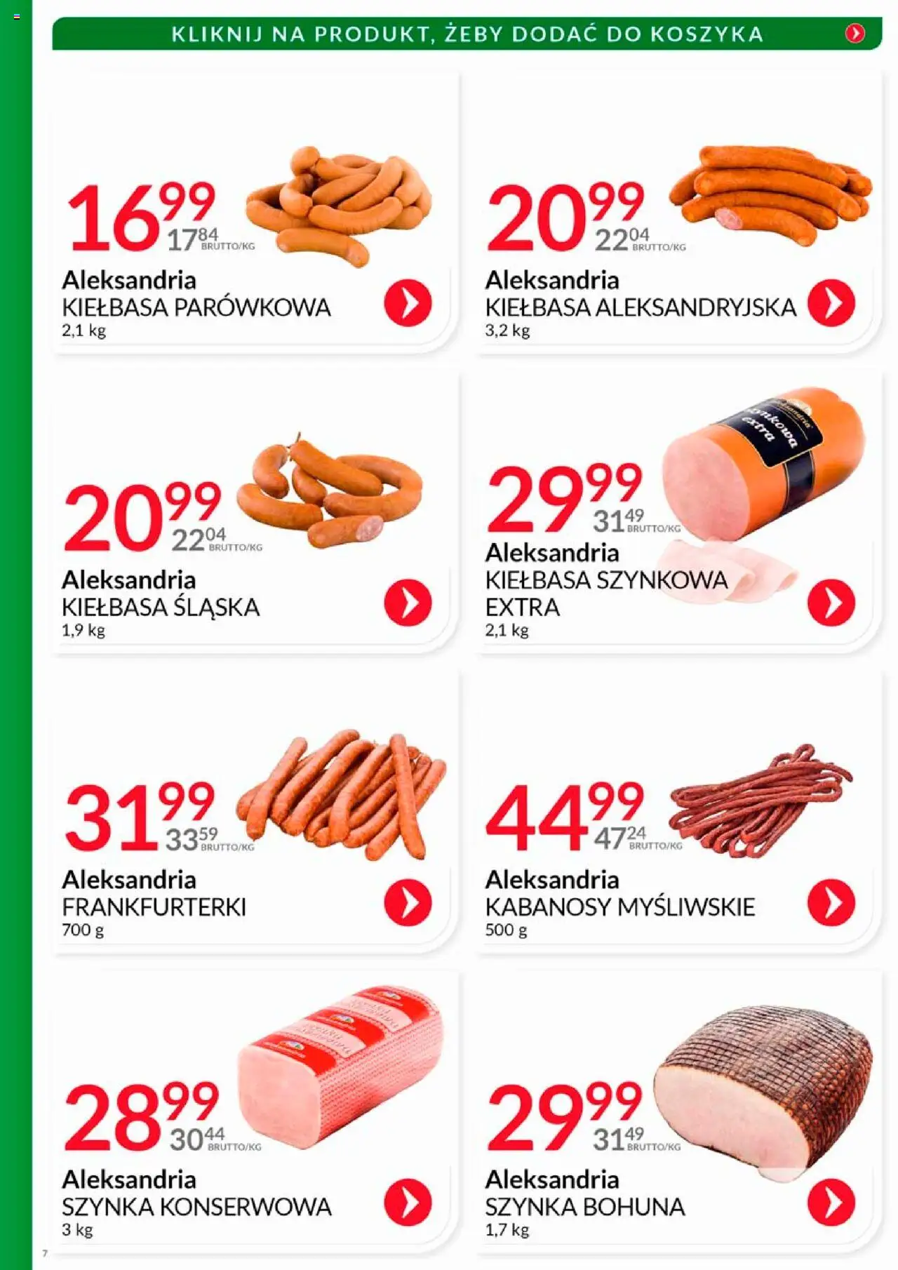 Eurocash Gazetka - Katalog Wędlin od 01.08.2025 | Strona: 7 | Produkty: Kiełbasa, Kabanosy, Szynka, Kiełbasa śląska