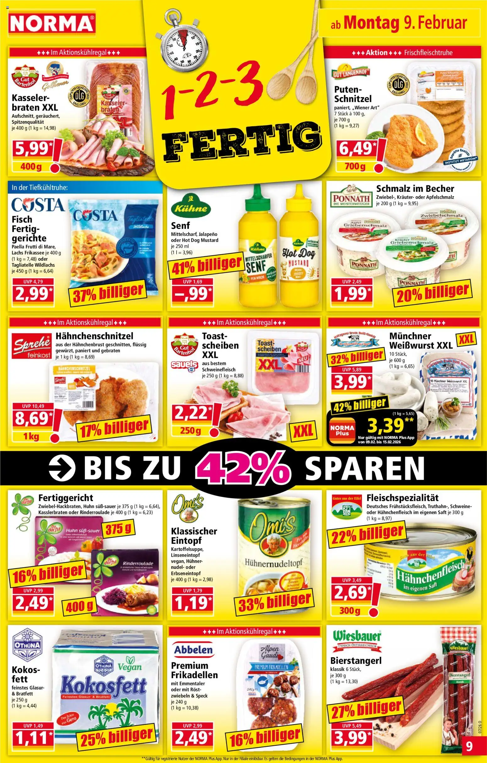 Norma Prospekt 	 – gültig ab 09.02.2026 | Seite: 9 | Produkte: Toast, Weißwurst, Schnitzel, Hahnchenbrust