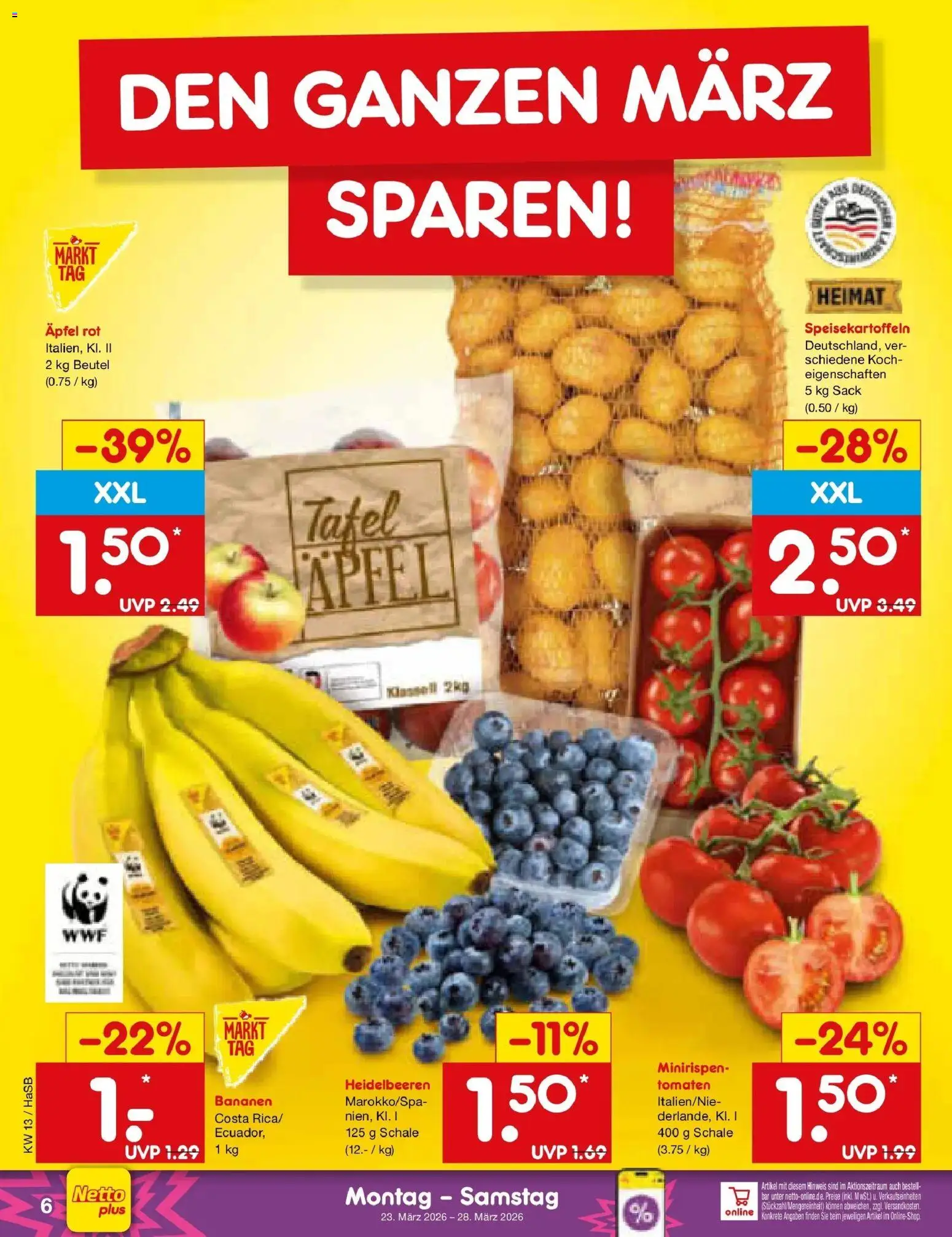 Netto Marken-Discount Prospekt Wuppertal	 – gültig ab 23.03.2026 | Seite: 6 | Produkte: Äpfel, Bananen, Tomaten, Heidelbeeren
