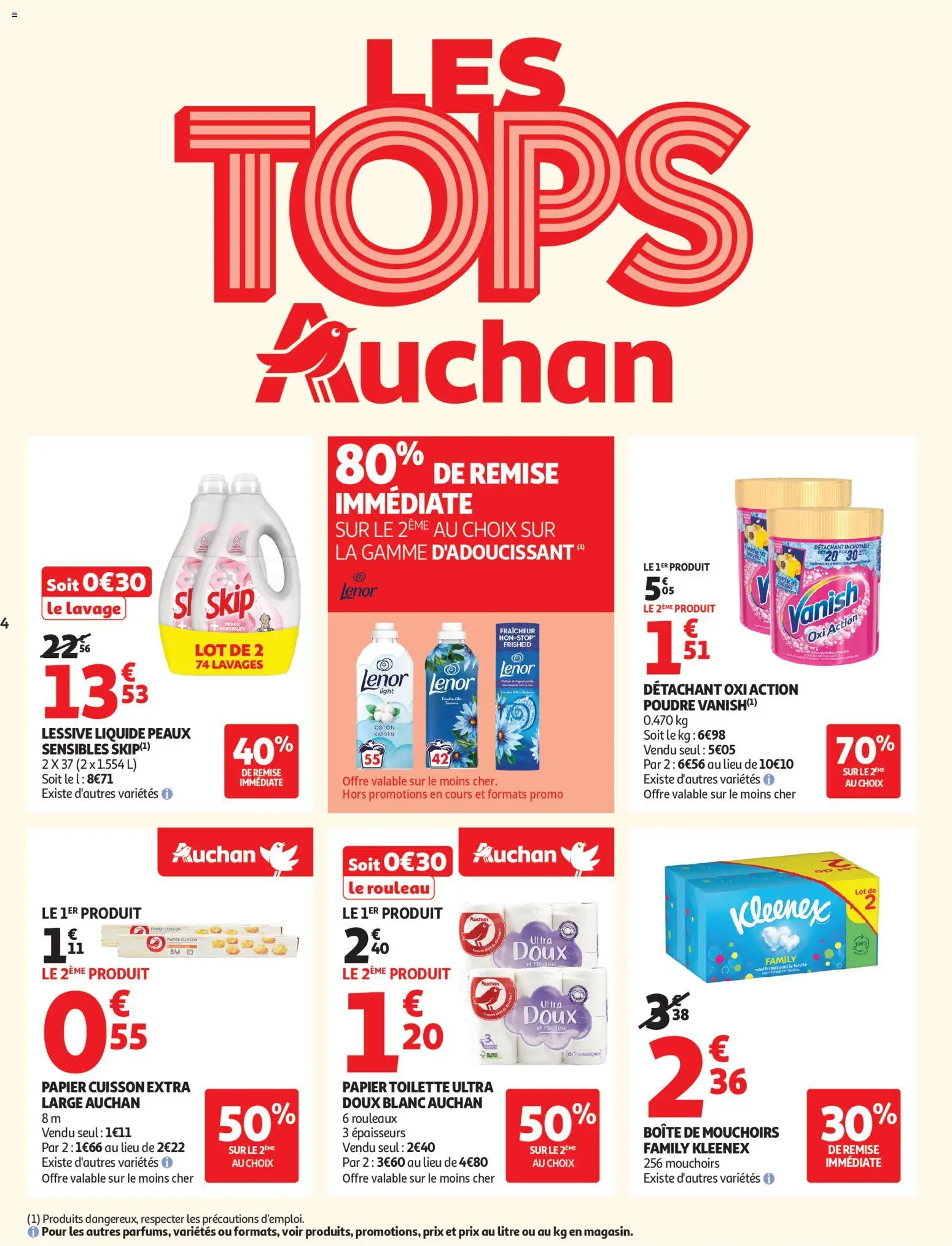 {H1} | Page: 4 | Produits: Papier toilette, Coton, Détachant, Mouchoirs