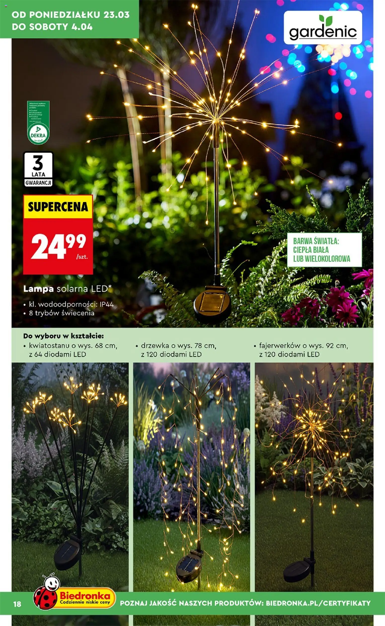 Biedronka Polsko leták - Ogród od 23.03.2026 | Strana: 18 | Produkty: Lampa, LED