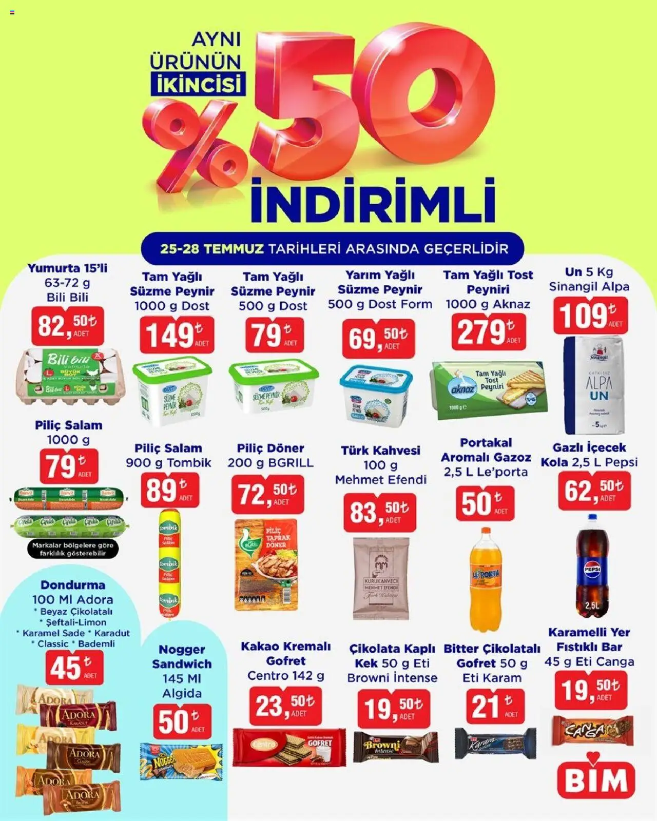 BİM - 25-28 Temmuz, İkinci Ürün %50 İndirimli - 25.07.2025 tarihinden itibaren geçerlidir | Sayfa: 1 | Ürünler: Çikolata, Portakal, Dondurma, Piliç