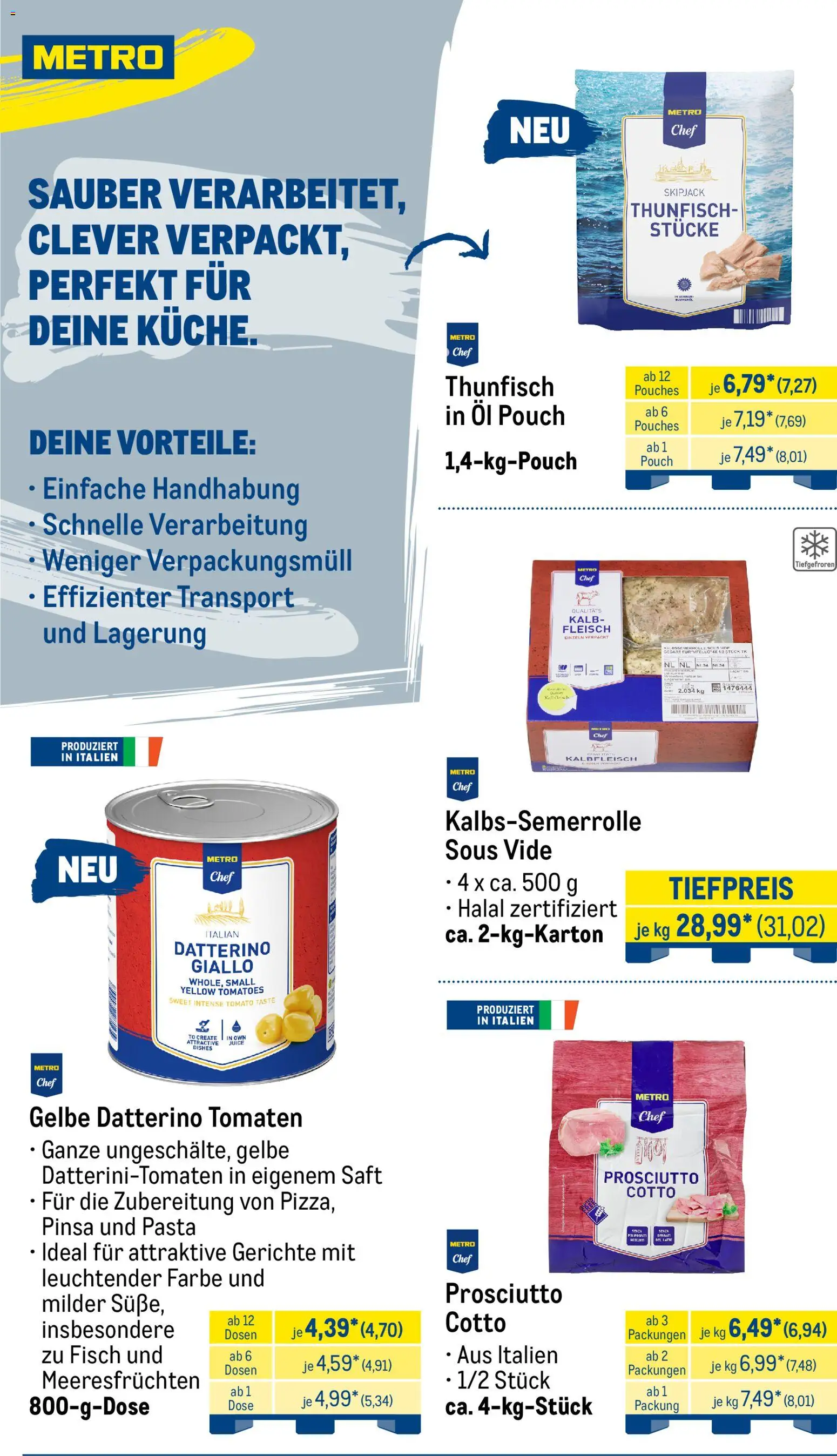 Metro Monats-Menü – gültig ab 01.05.2026 | Seite: 14 | Produkte: Öl, Thunfisch, Tomaten, Pasta
