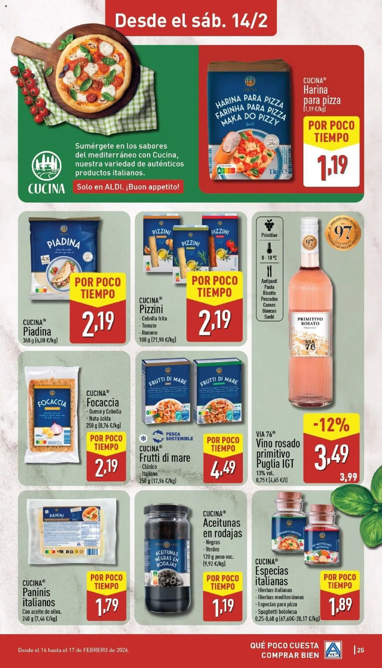 Aldi folleto Baleares │ válido desde el 09.02.2026 | Página: 25 | Productos: Harina para pizza, Pizza, Pasta, Ρυζογκοφρέτα