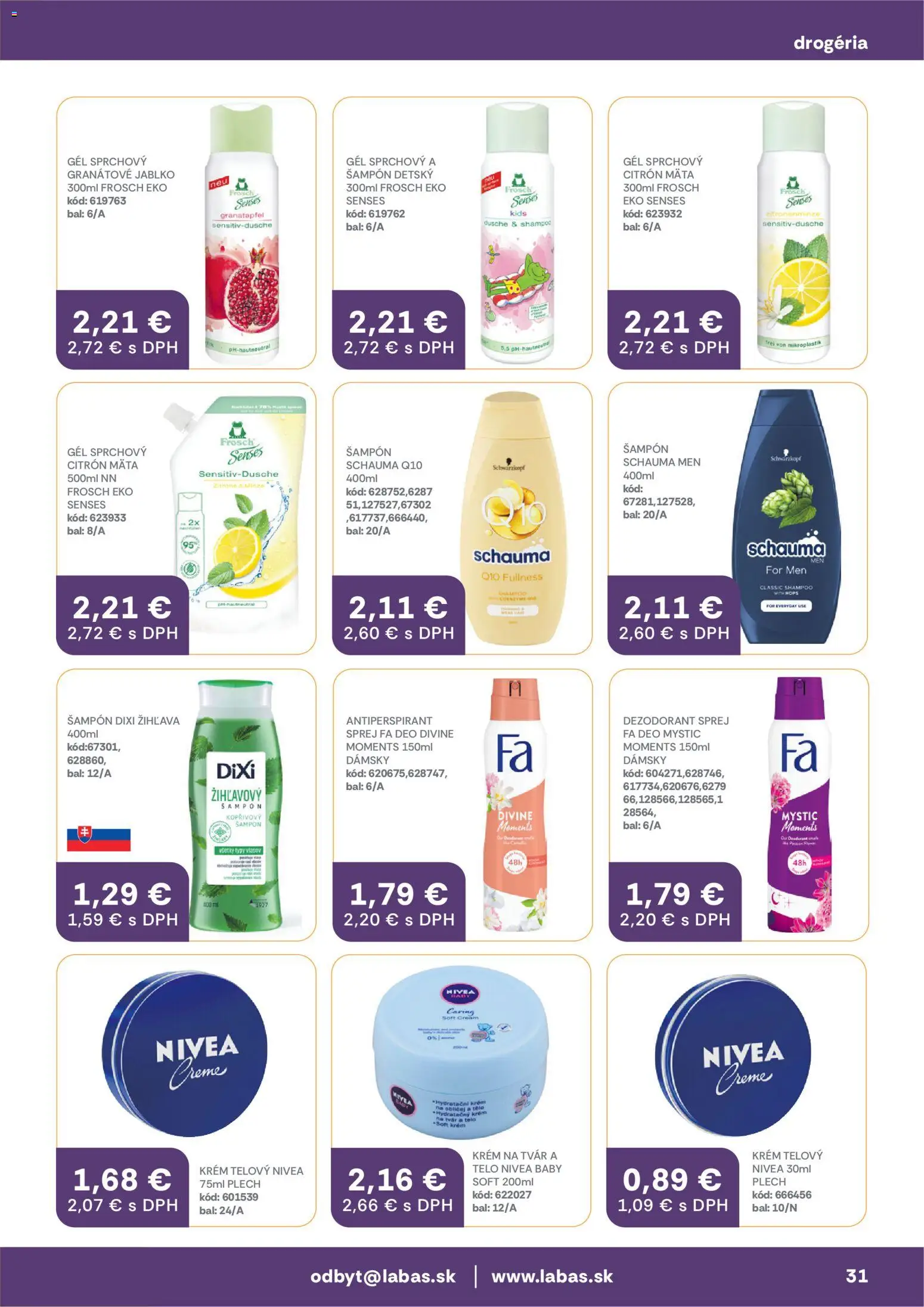 Nové Labaš akcie – leták je platný od 27.03.2026 | Strana: 31 | Produkty: Šampón, Dezodorant, Antiperspirant, Krém