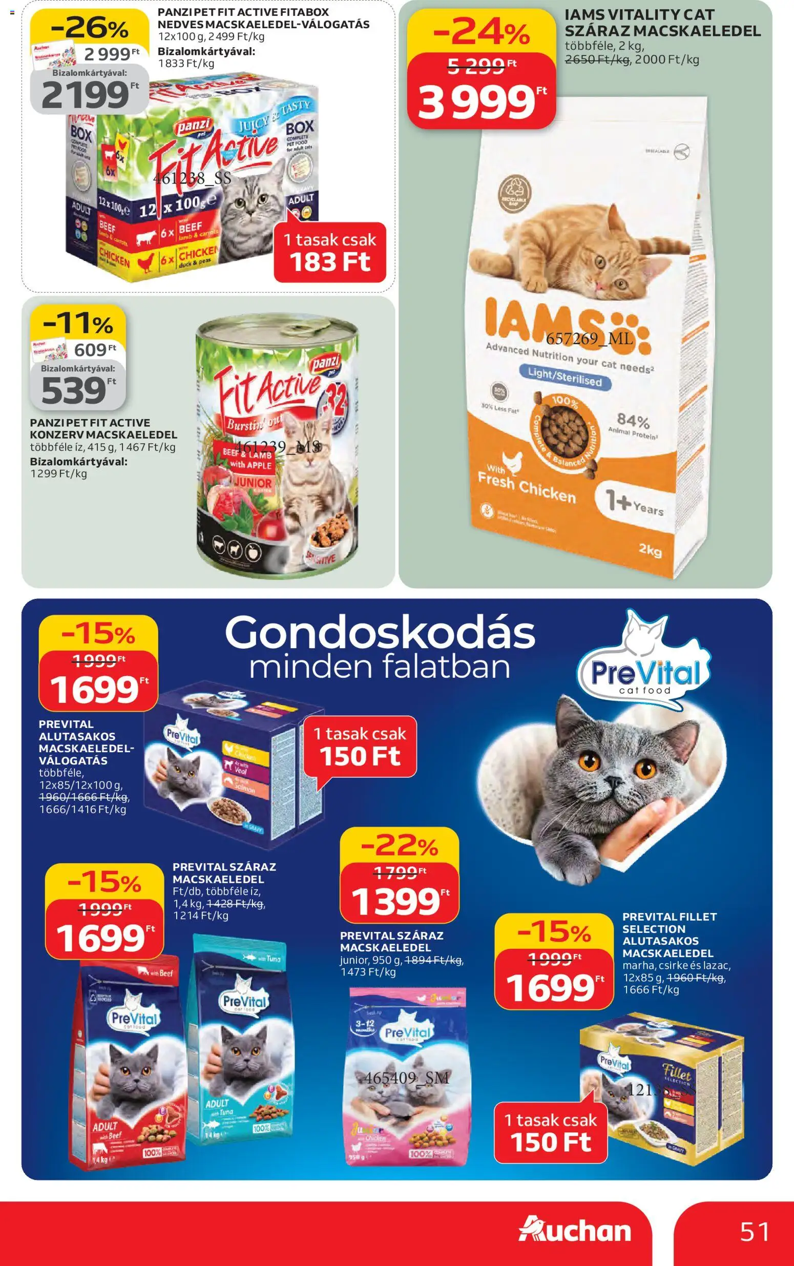 Auchan akciós ujság - amely érvényes a következő dátumtól: 12.02.2026 | Oldal: 51 | Termékek: Macskaeledel, Protein