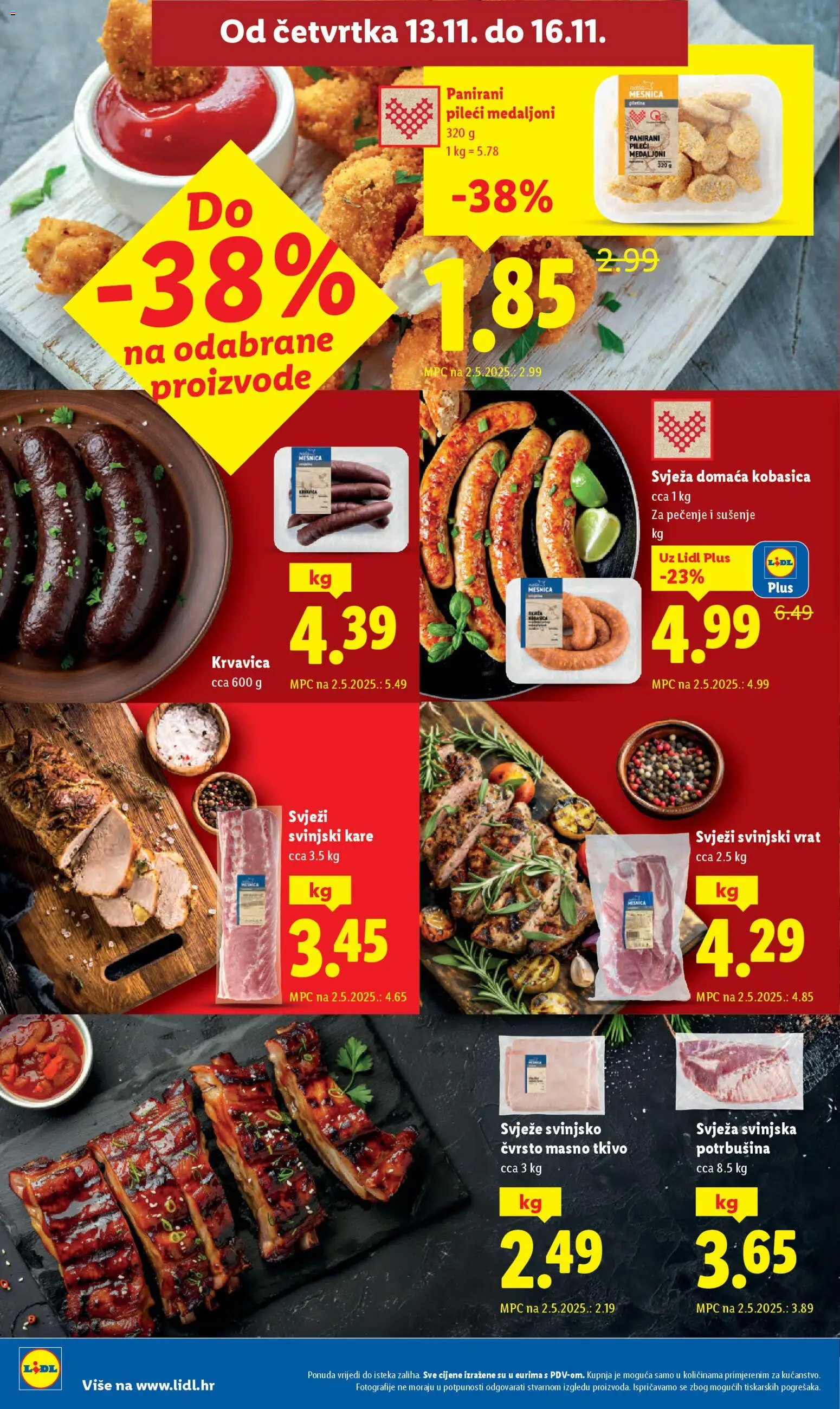 Lidl katalog | vrijedi od 10.11.2025 | Stranica: 80 | Proizvodi: Pileći medaljoni, Svinjski vrat, Svinjski kare, Kobasica