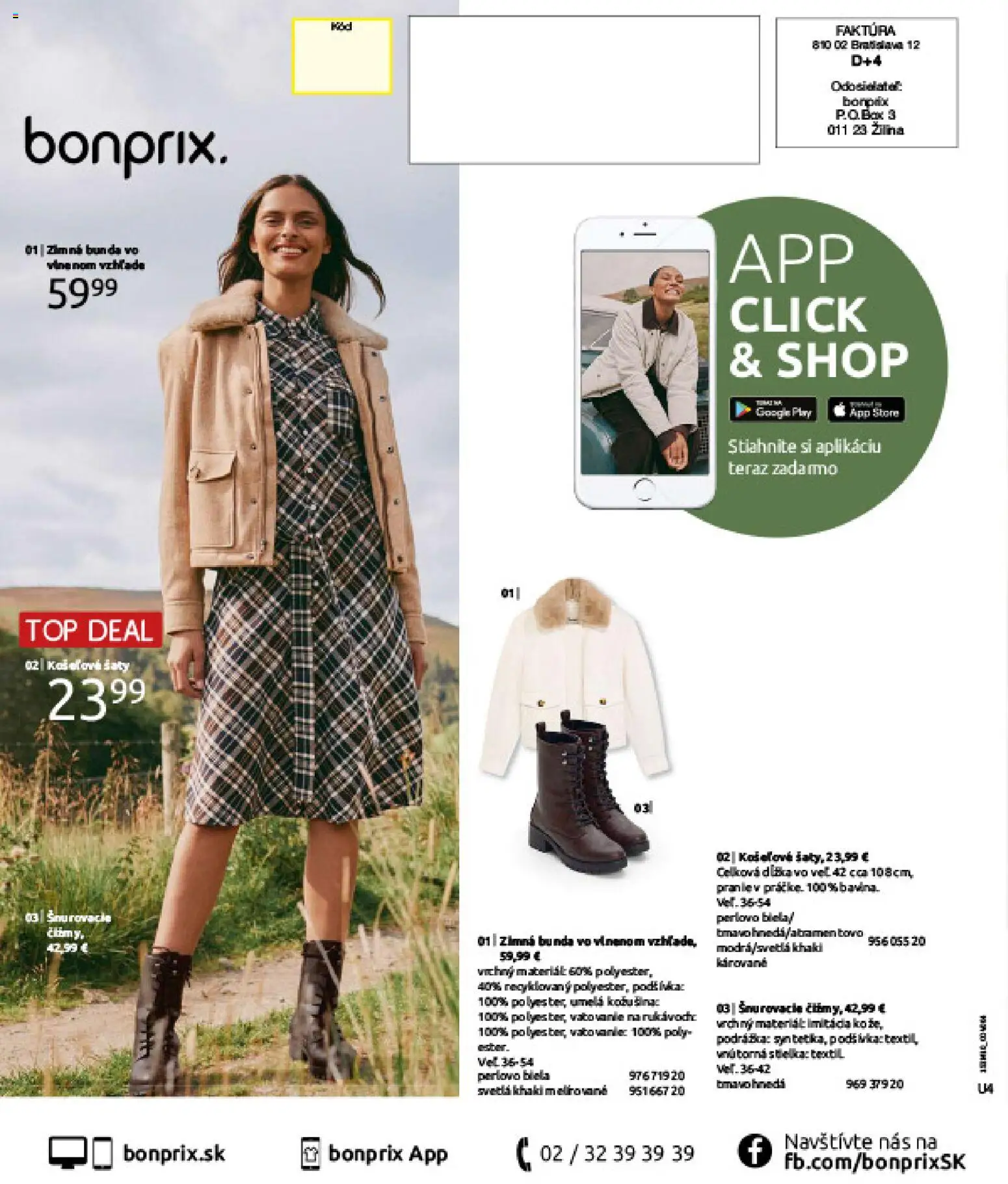 Nové Bonprix akcie – leták je platný od 24.11.2025 | Strana: 100 | Produkty: Šaty, Bunda