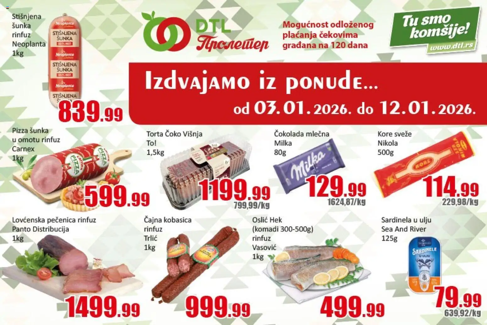 Metalac Proleter katalog - važi od 03.01.2026 | Strana: 1 | Proizvode: Višnja, Oslić, Kobasica, Torta