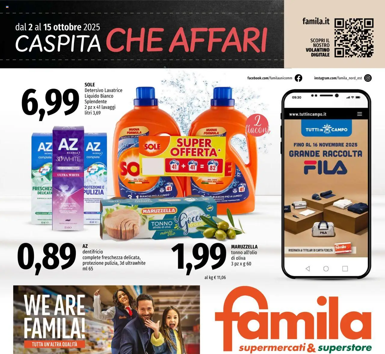 Volantino Famila del 02.10.2025 | Pagina: 1 | Prodotti: Dentifricio, Lavatrice, Tonno