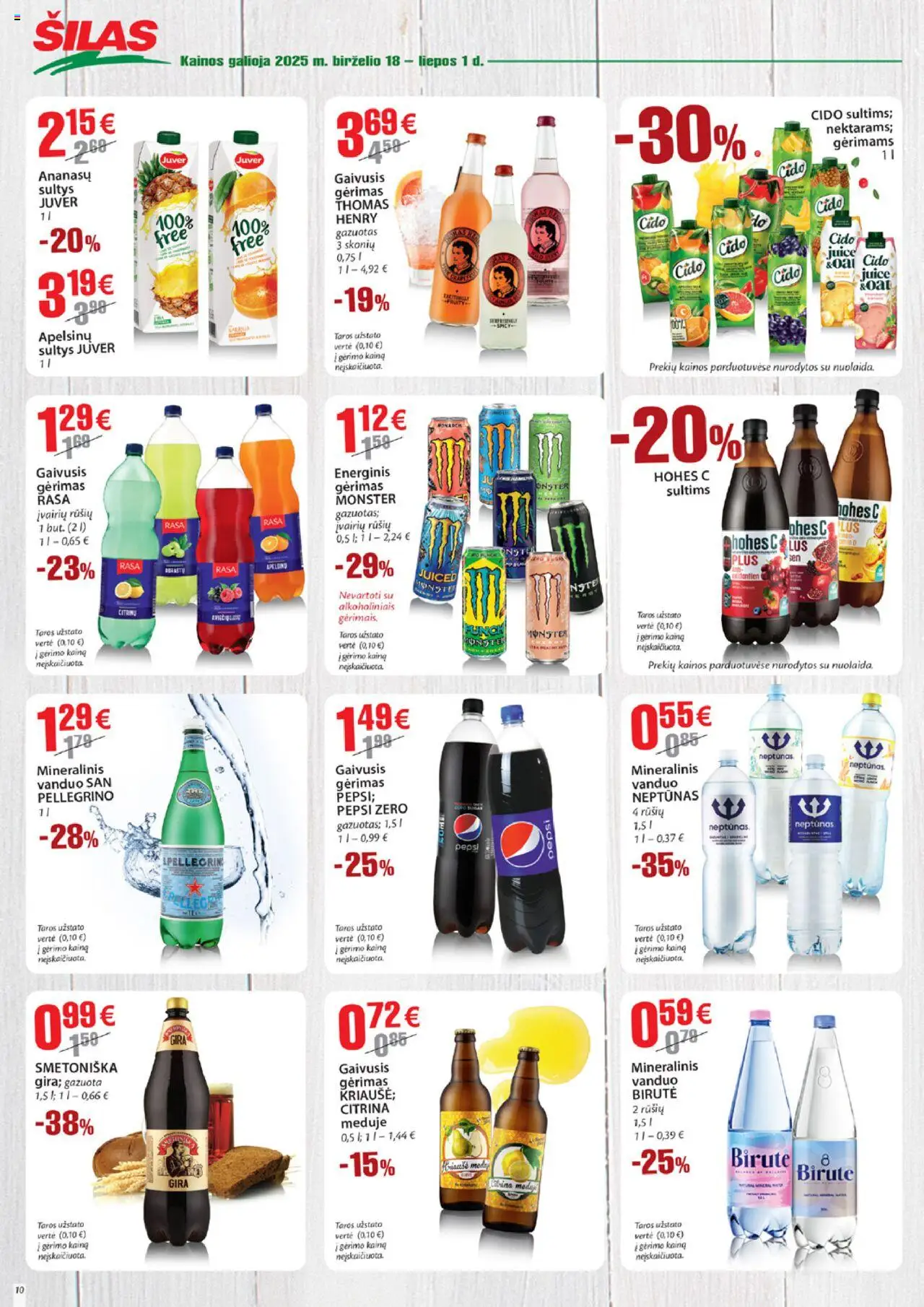 Šilas leidinys│galioja nuo 18.06.2025 | Puslapis: 10 | Prekių: Gaivusis gėrimas, Sultys, Mineralinis vanduo