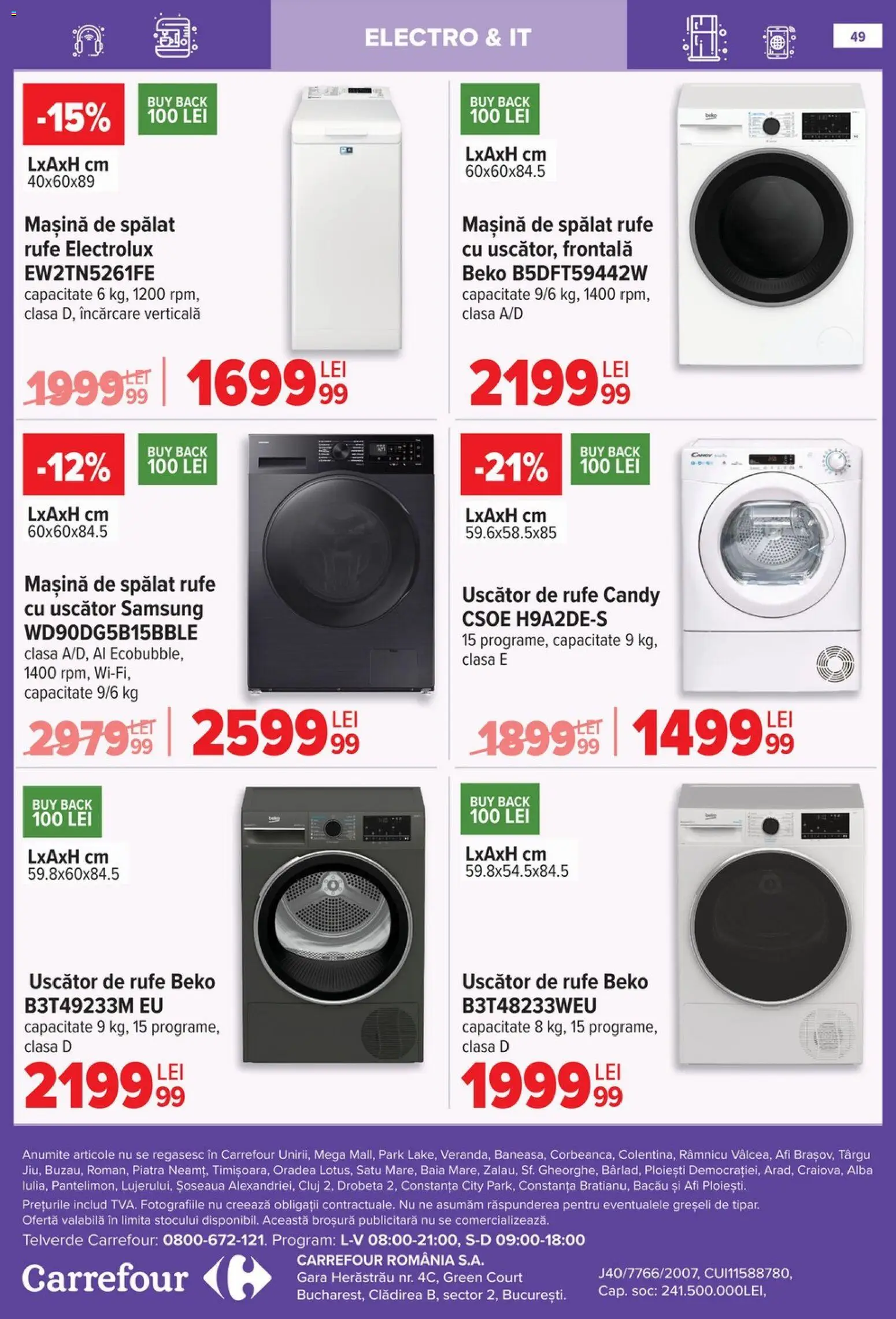 Noul catalog Carrefour – valabil de la 14.01.2026 | Pagină: 49 | Produse: Mașină De Spălat, Uscător