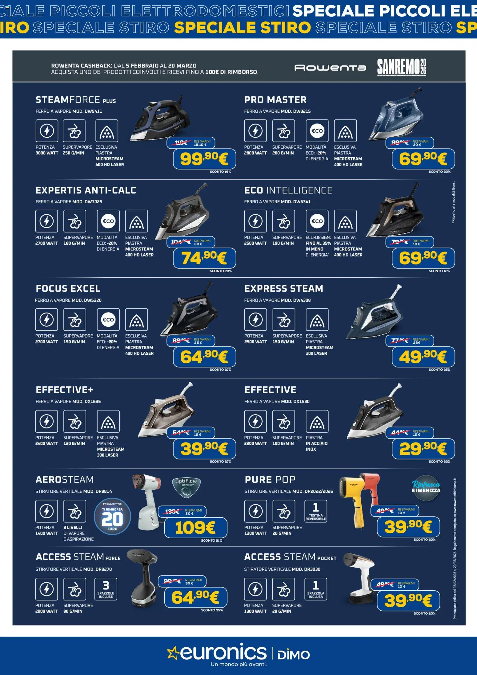 Volantino Euronics del 16.02.2026 | Pagina: 5 | Prodotti: Spazzola, Stiratore verticale