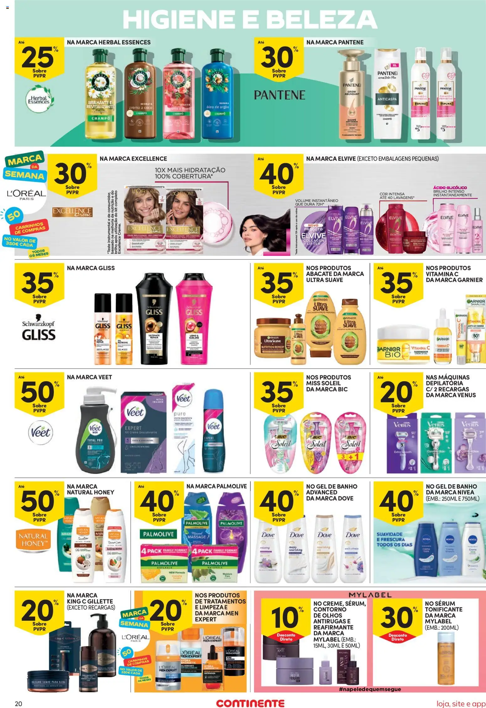 Continente Semanal Continente Bom Dia │ válido de 20.01.2026 | Página: 20 | Produtos: Shampoo, Banho, Óleo, Creme