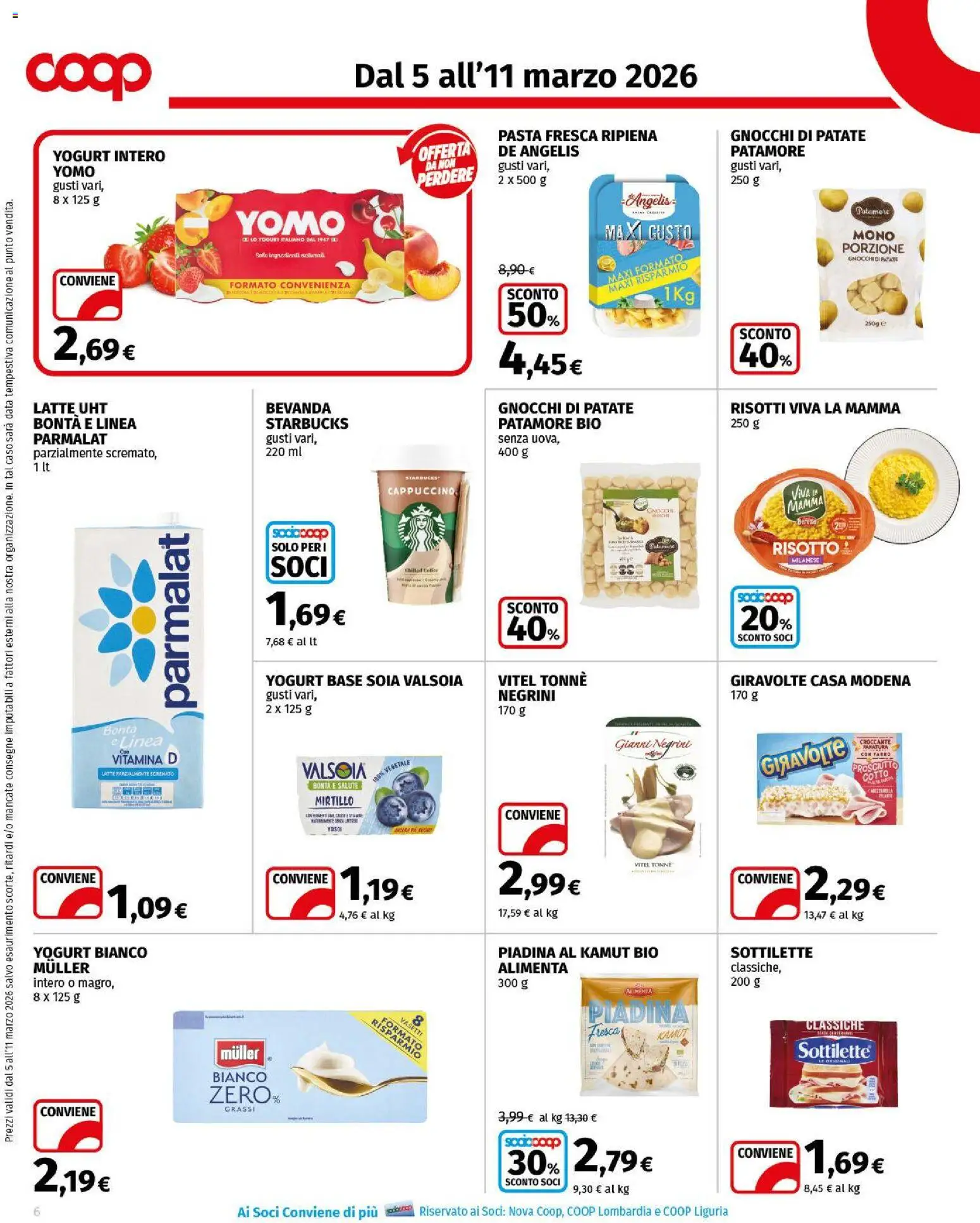 Volantino COOP del 05.03.2026 | Pagina: 6 | Prodotti: Patate, Latte, Latte parzialmente scremato, Gnocchi