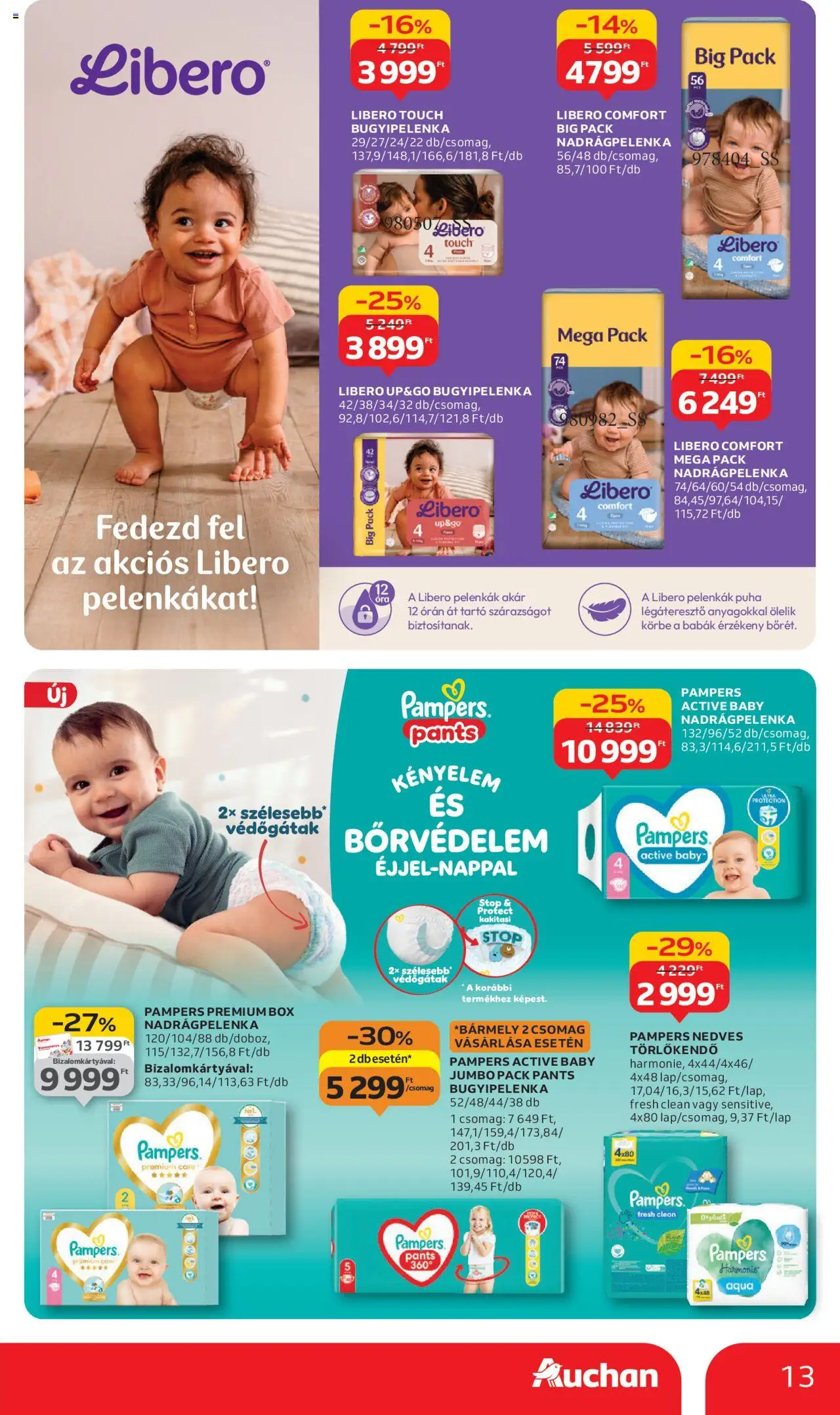 Auchan akciós ujság - amely érvényes a következő dátumtól: 11.09.2025 | Oldal: 13 | Termékek: Pampers, Törlőkendő