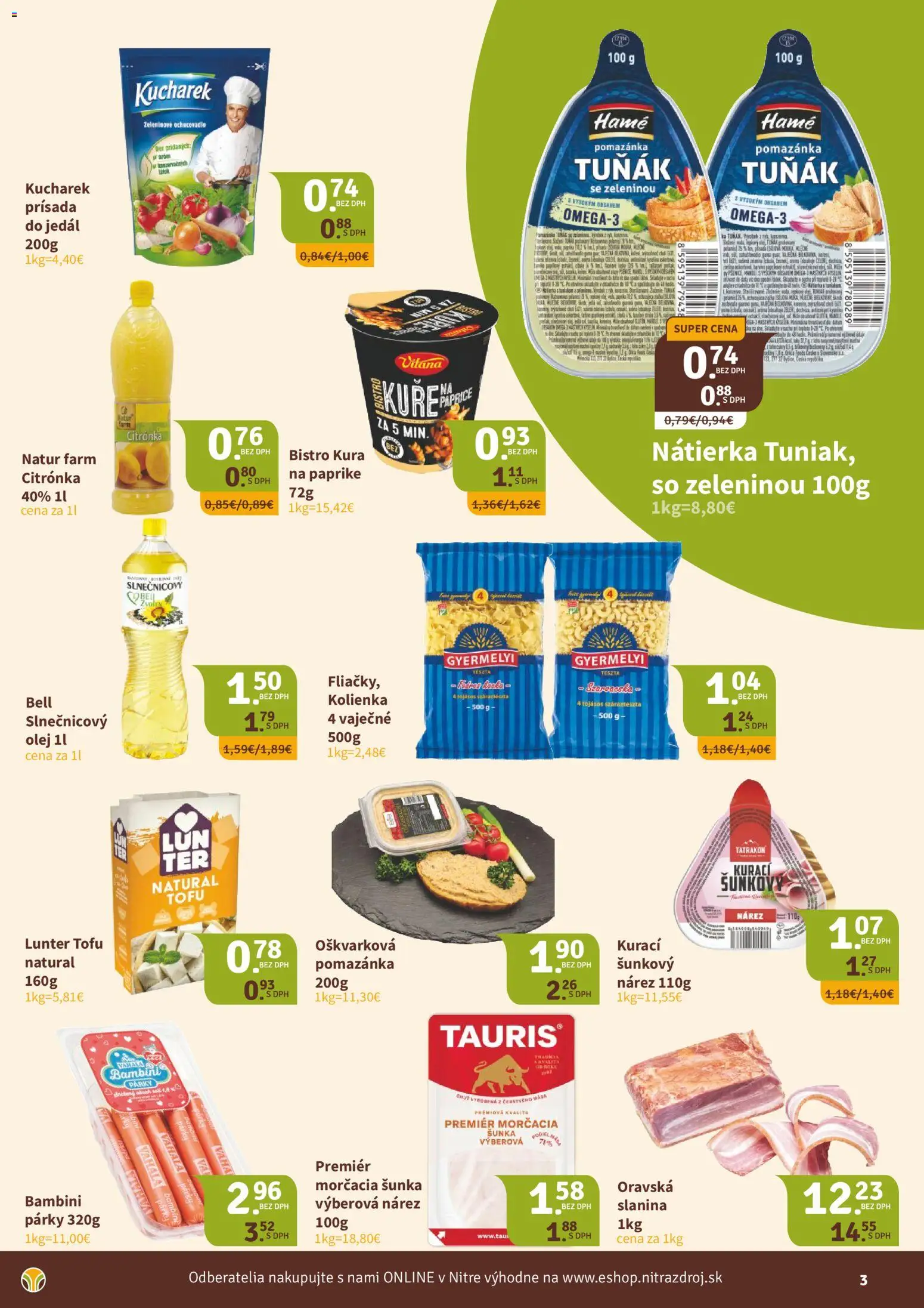 Nové Nitrazdroj akcie – leták je platný od 23.01.2026 | Strana: 3 | Produkty: Olej, Tofu, Párky, Váha