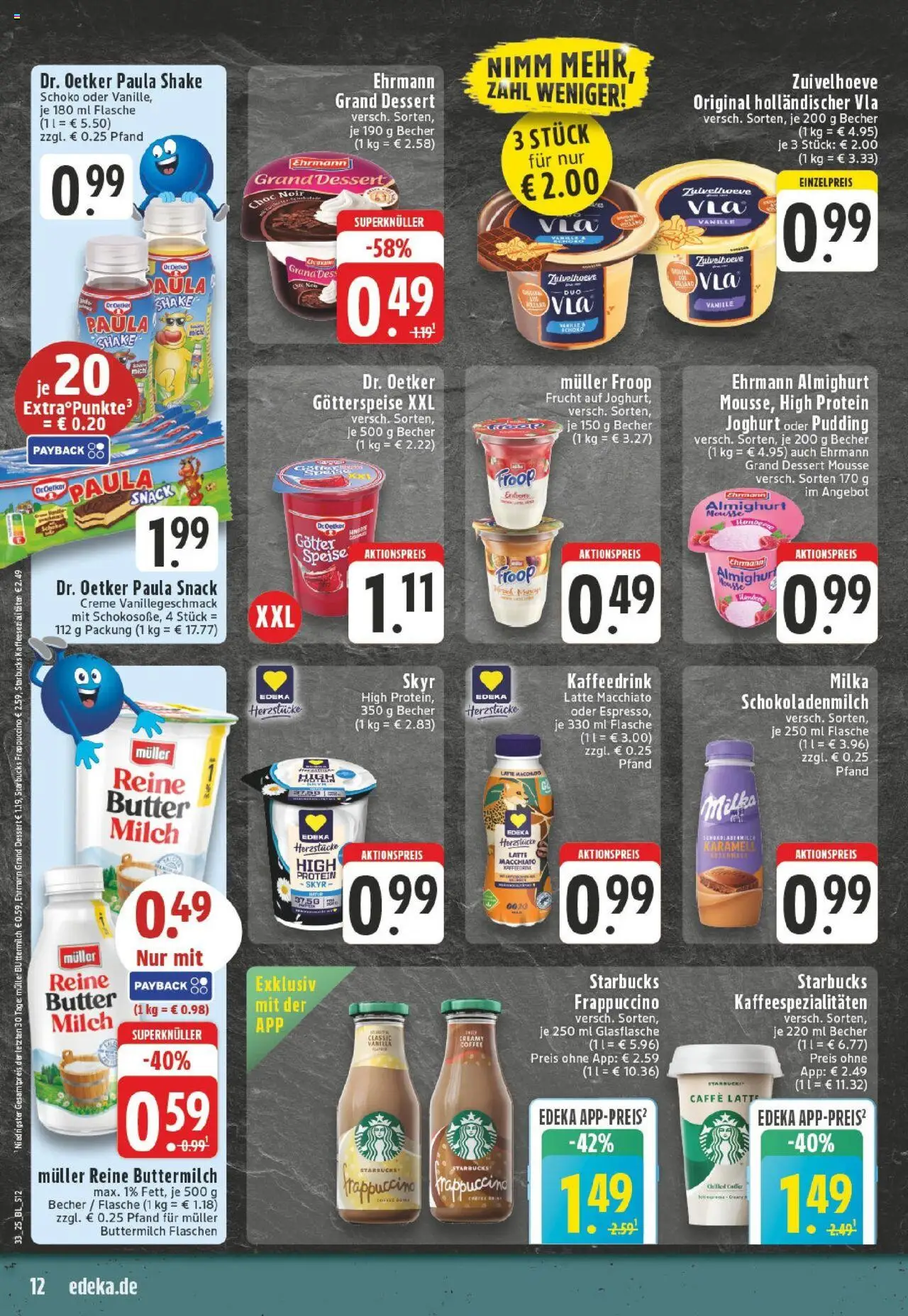 Edeka prospekt Meerbusch	 - gültig ab dem 11.08.2025 | Seite: 12 | Produkte: Milch, Butter, Starbucks, Pudding