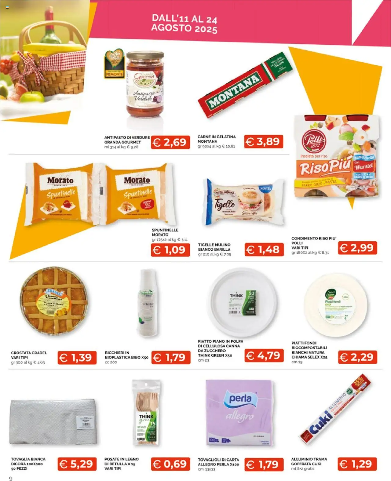 Volantino Mercatò del 11.08.2025 | Pagina: 9 | Prodotti: Insalata, Alluminio, Tovaglia, Farro