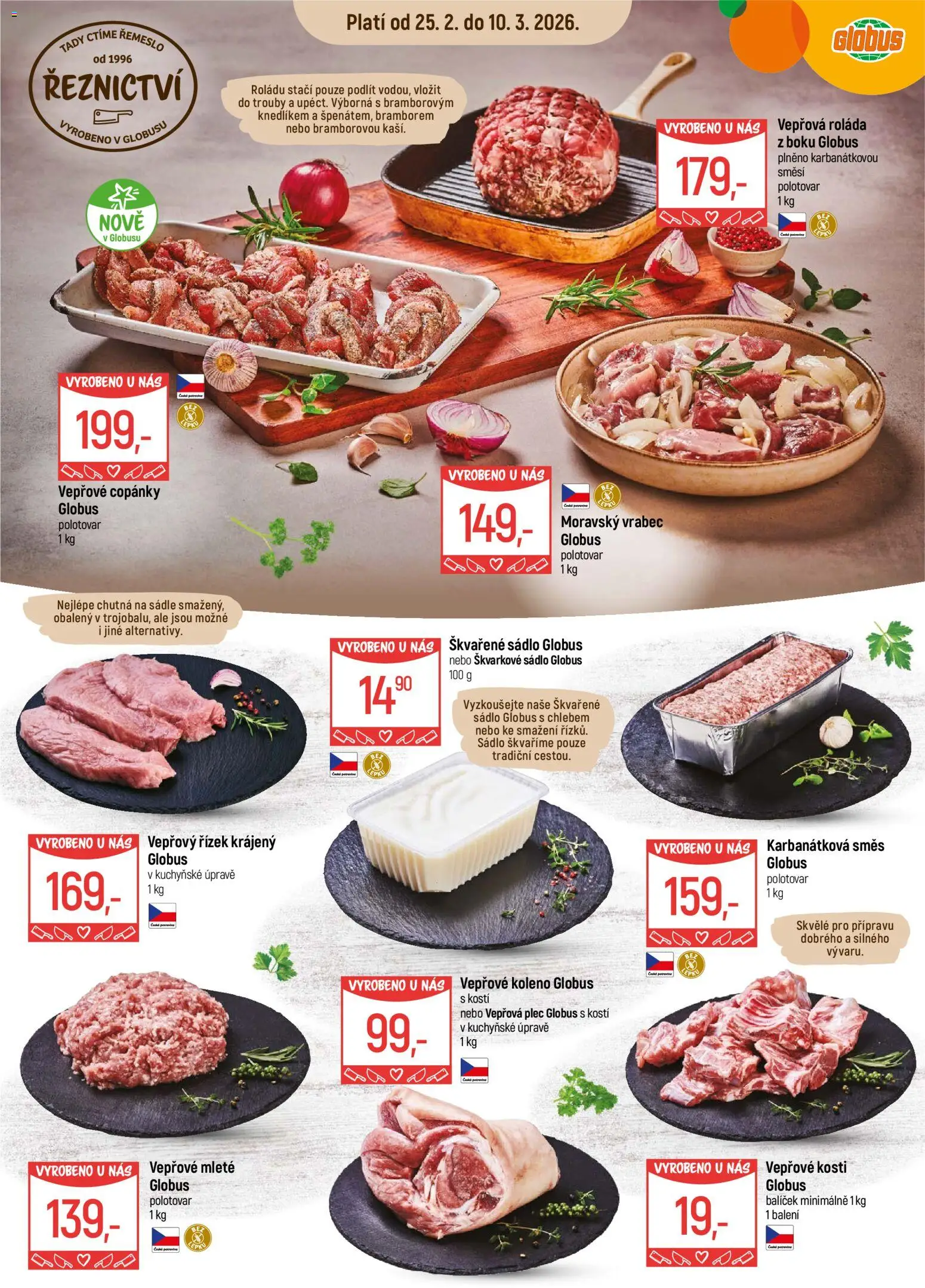 Globus leták - Praha Černý Most od 25.02.2026 | Strana: 2 | Produkty: Sádlo, Vepřové koleno, Globus, Vepřová plec